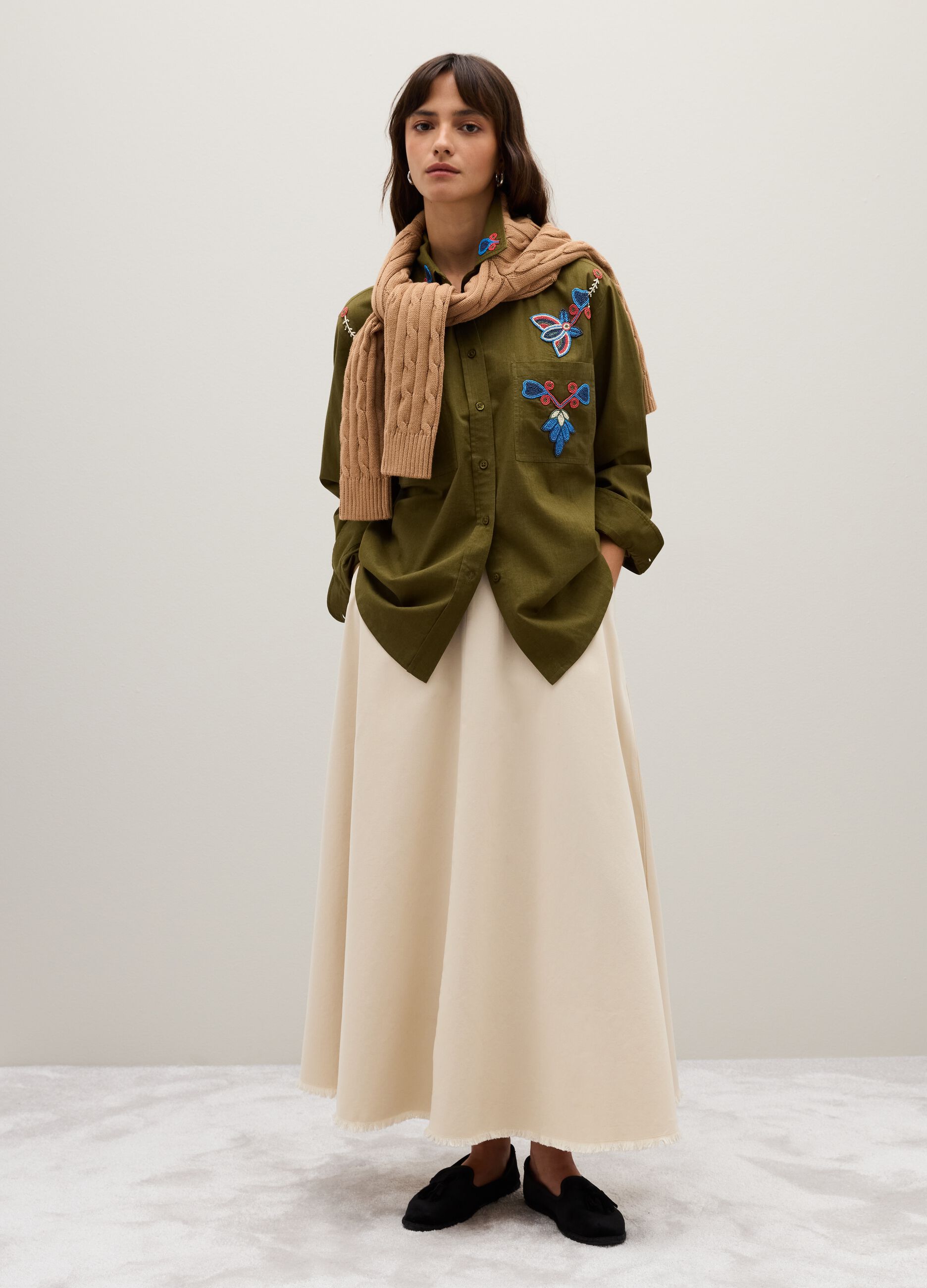 Gonna in puro cotone beige