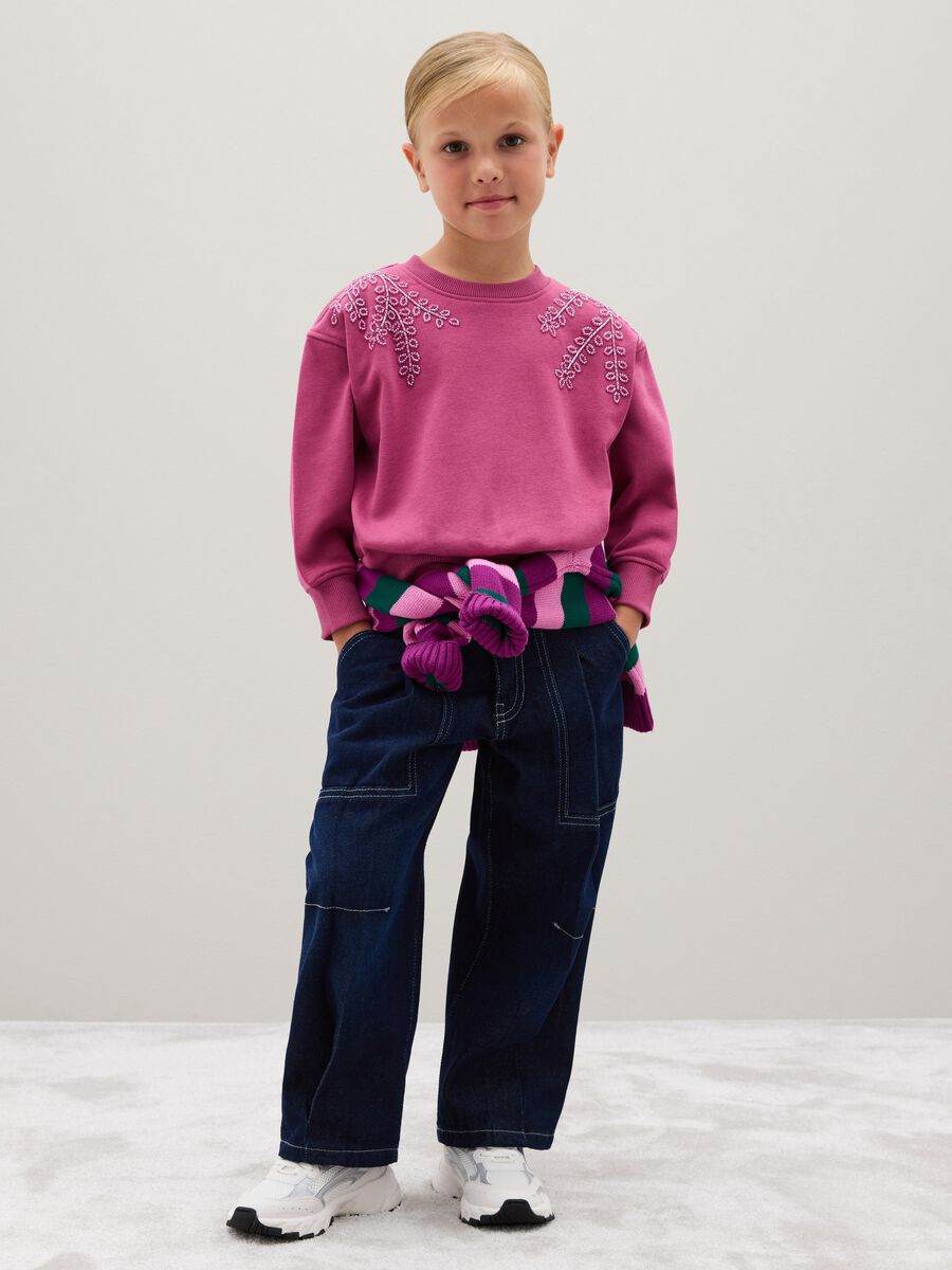 Girls' baggy blue pure cotton jeans_1