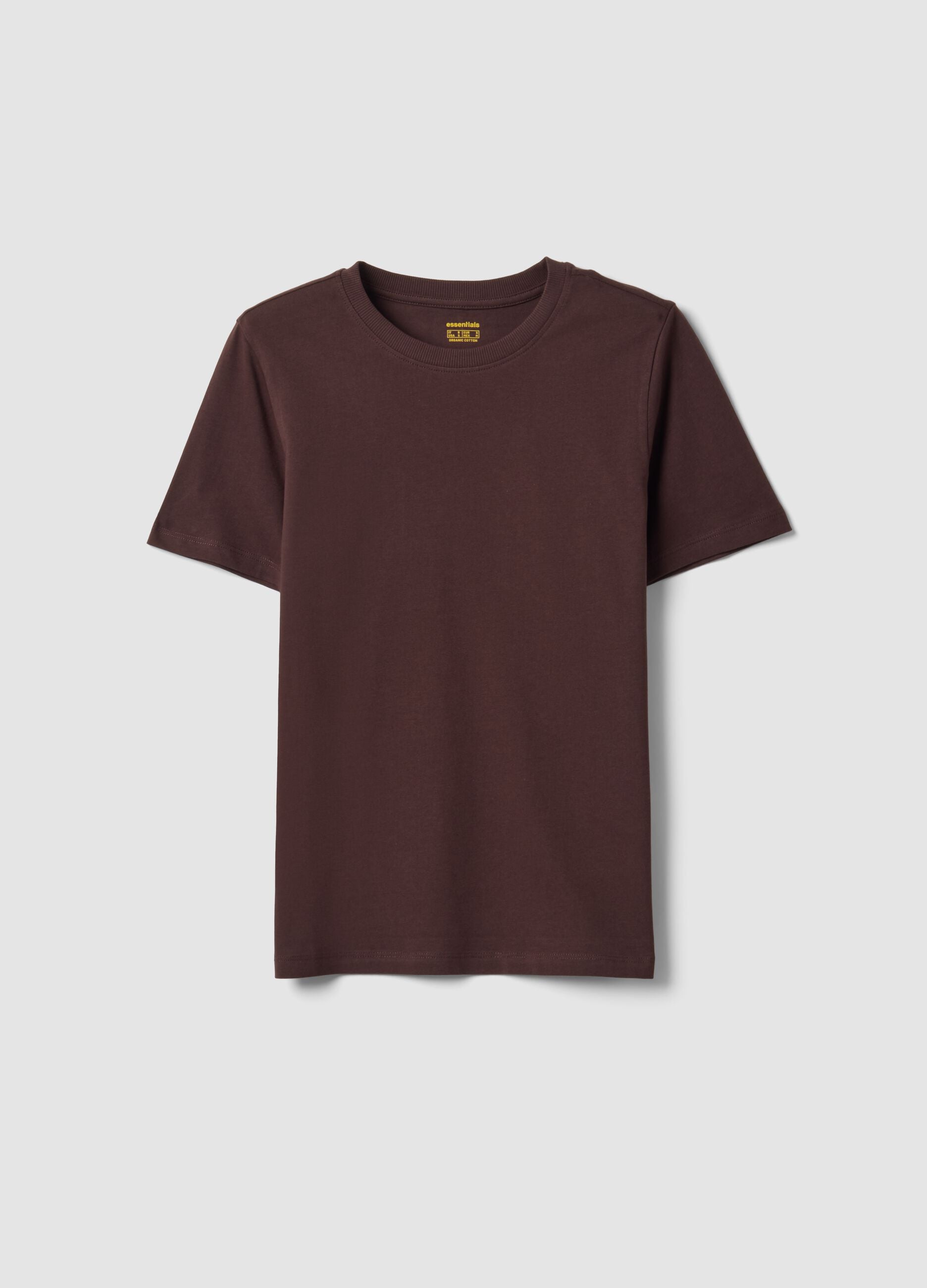 Brown crew-neck T-shirt in pure organic cotton, regular fit
