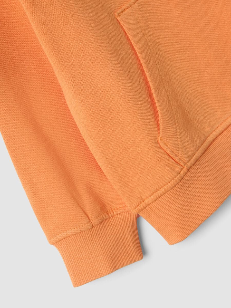 Orange oversized pure cotton hoodie with print and kangaroo pocket for boys_2