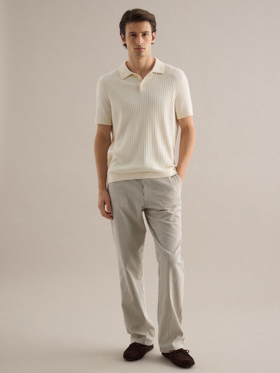 Short-sleeved white striped polo in pure cotton regular fit_2