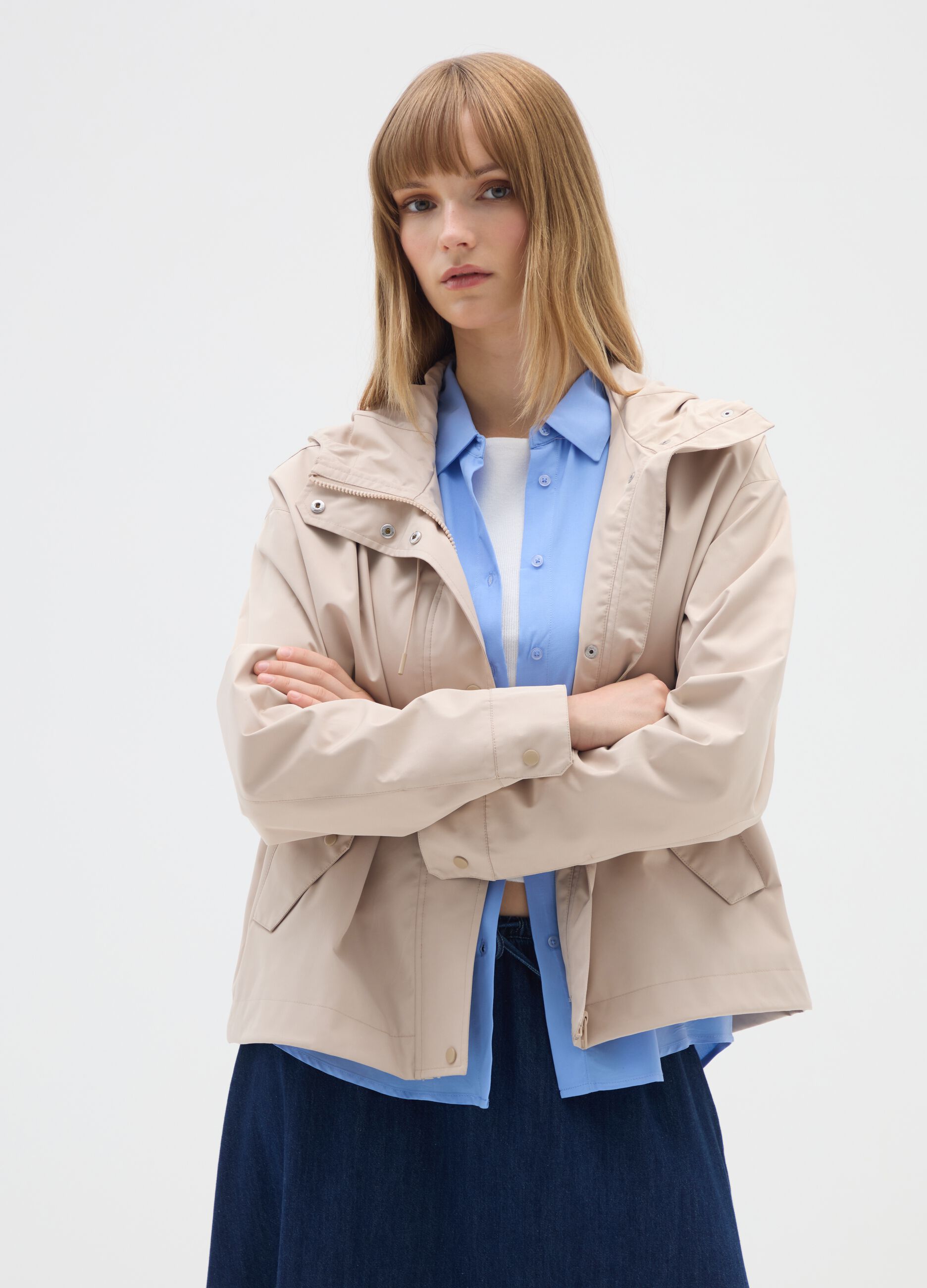 Waterproof jacket in beige regular fit