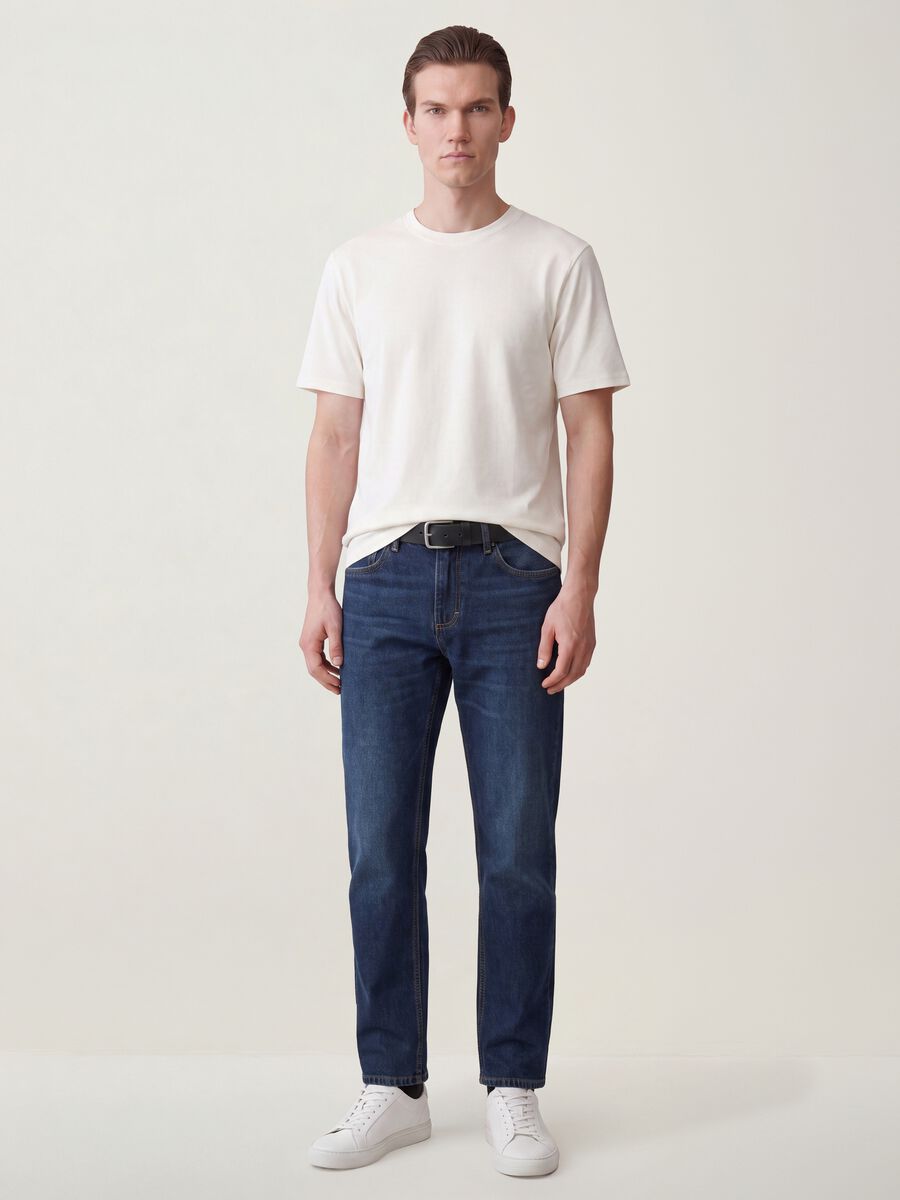 Regular fit denim jeans in pure cotton_0