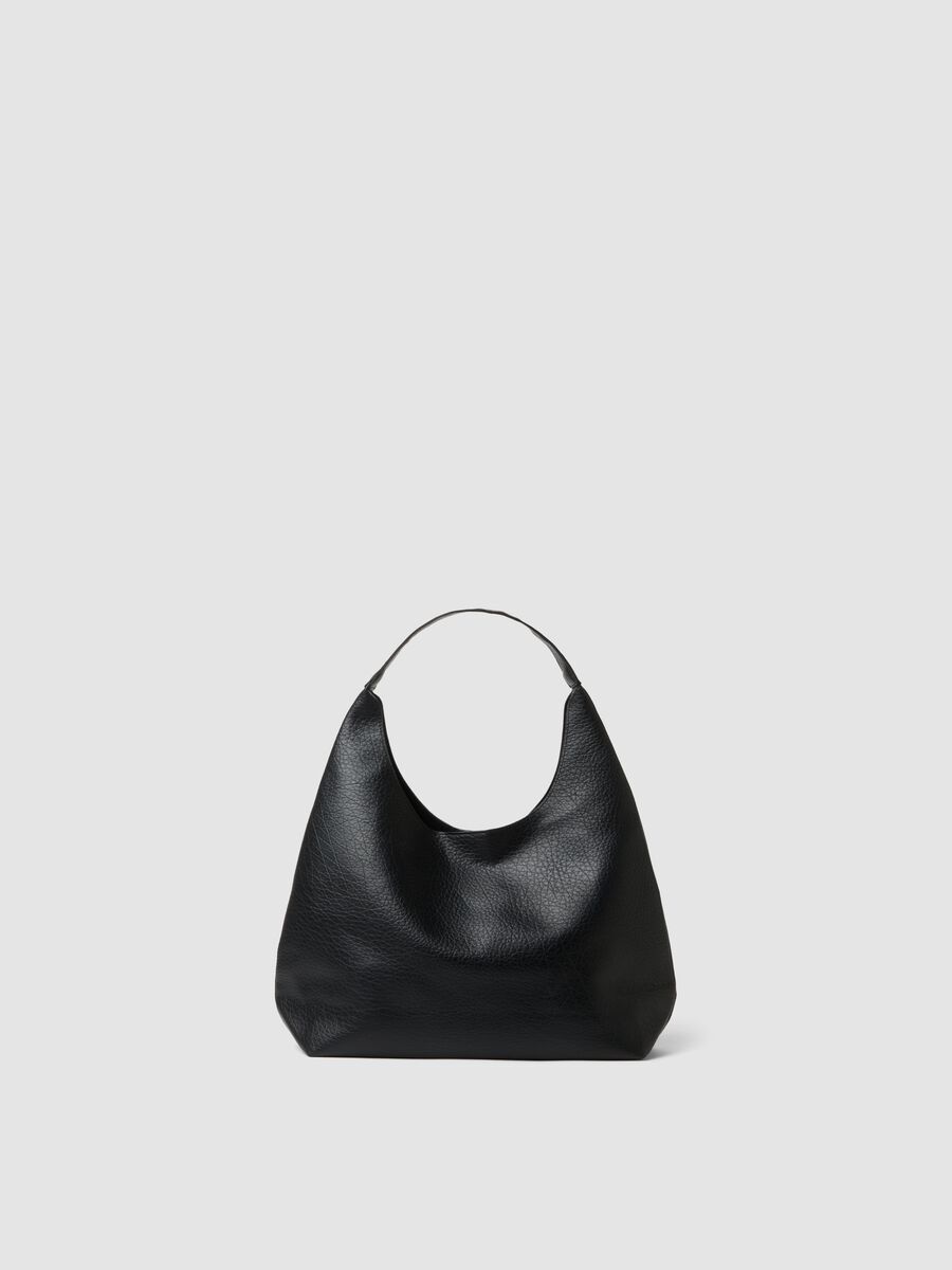 Black hammered-effect shoulder bag with pouch_2