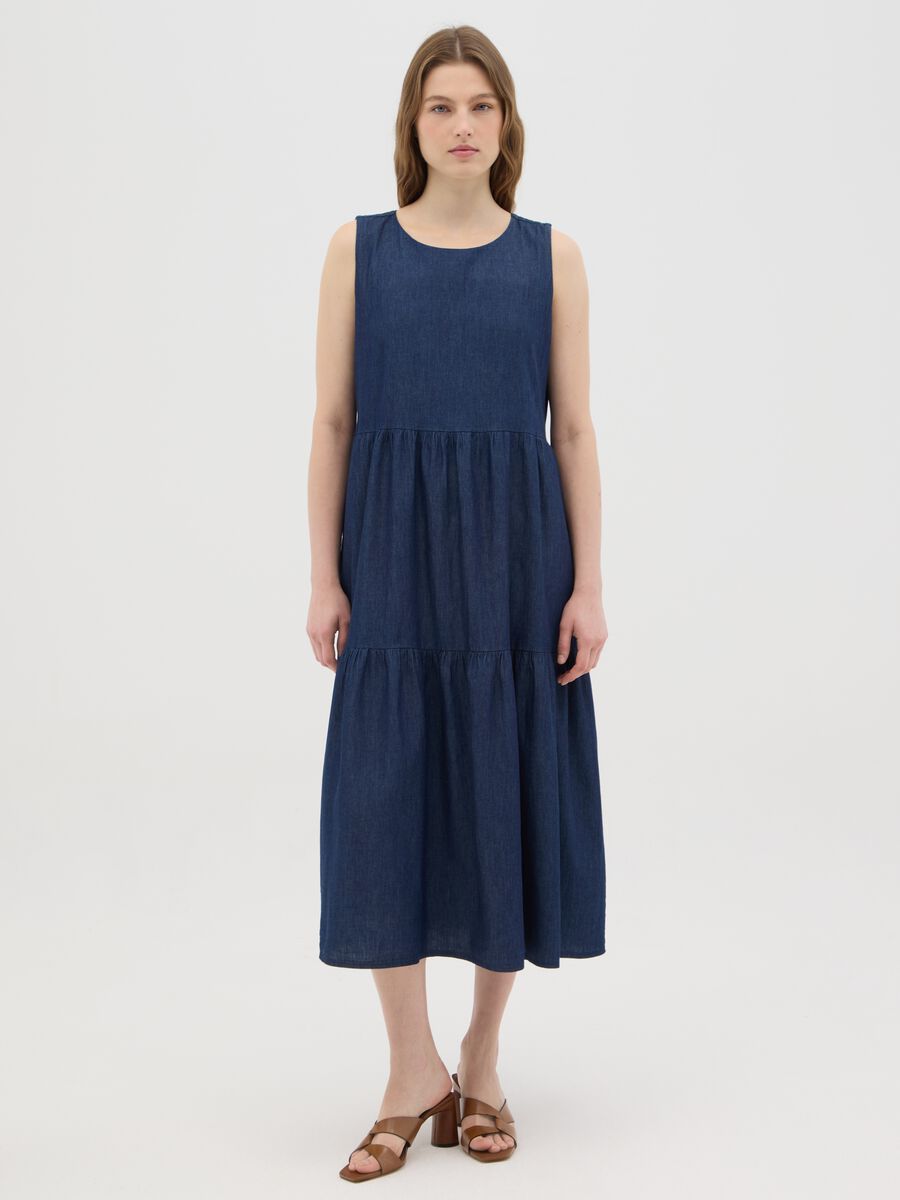 Women's Long Blue Pure Cotton Dress Regular Fit_0
