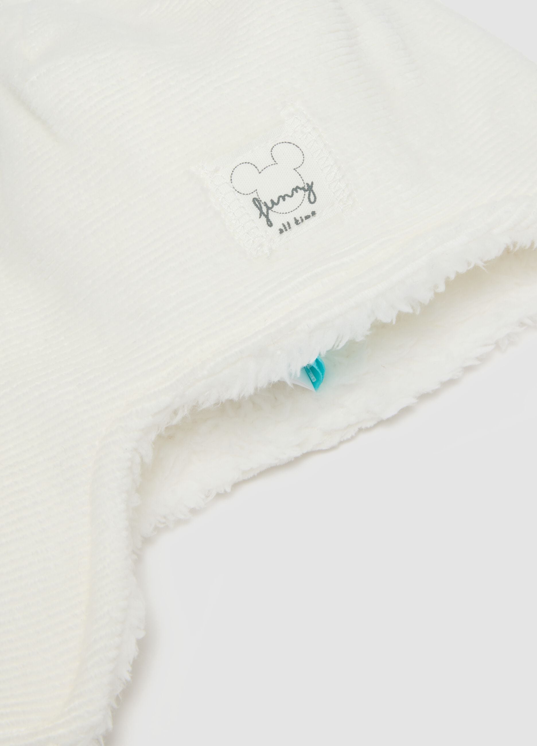 White Mickey Mouse print baby hat and booties set