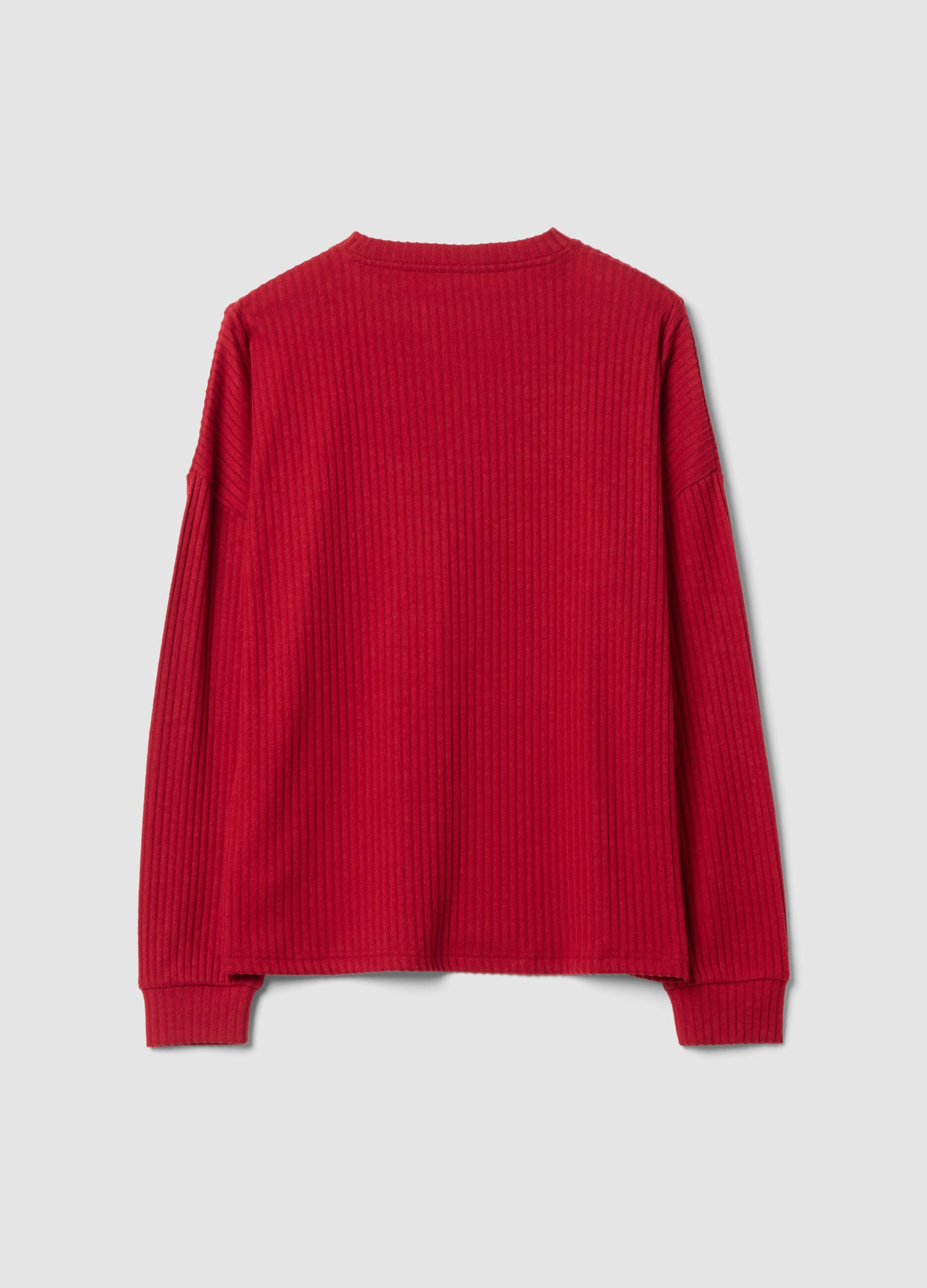 Maglia pigiama rossa in misto viscosa elasticizzata a costine regular fit