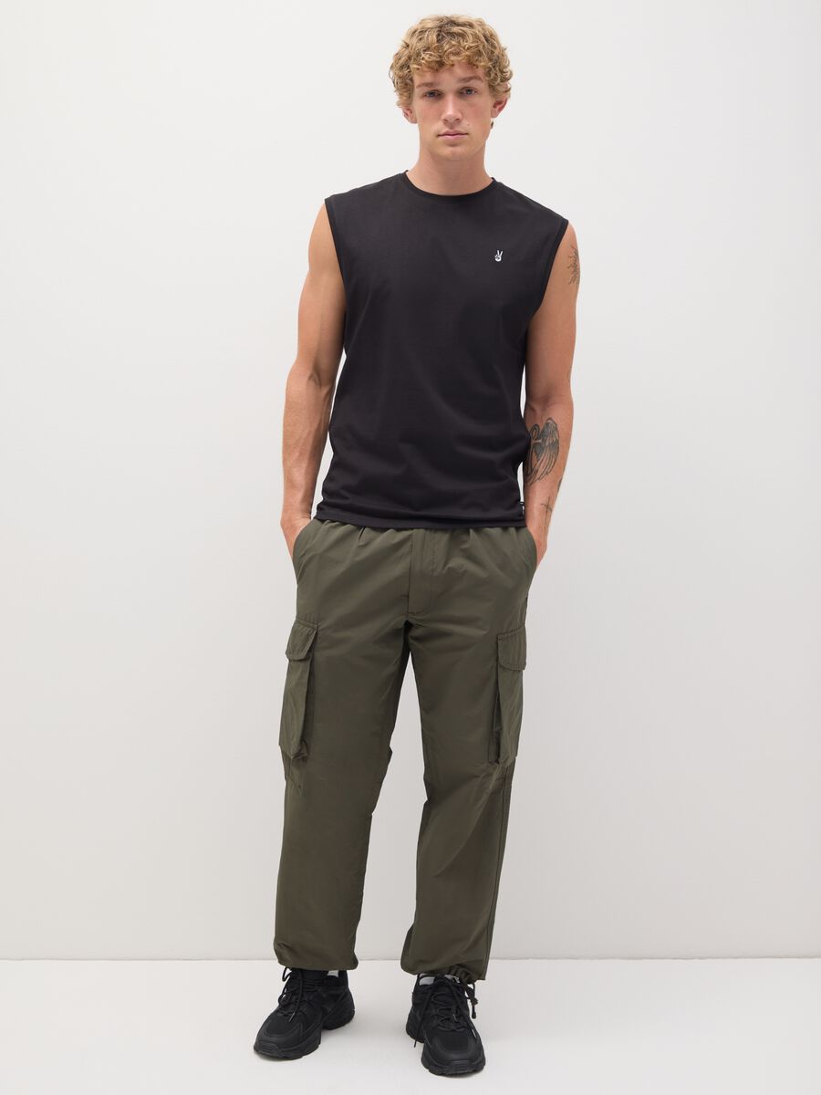 Men's pure cotton regular fit black vest with embroidery_1