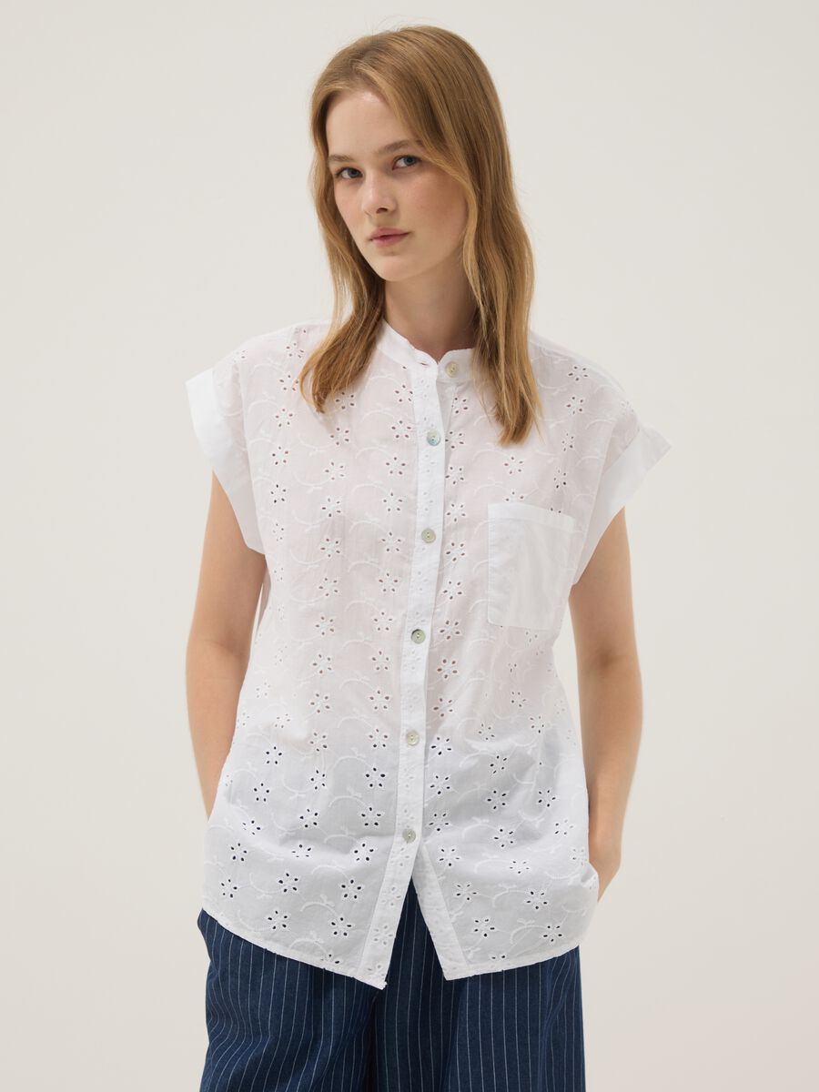 White pure cotton embroidered shirt_0