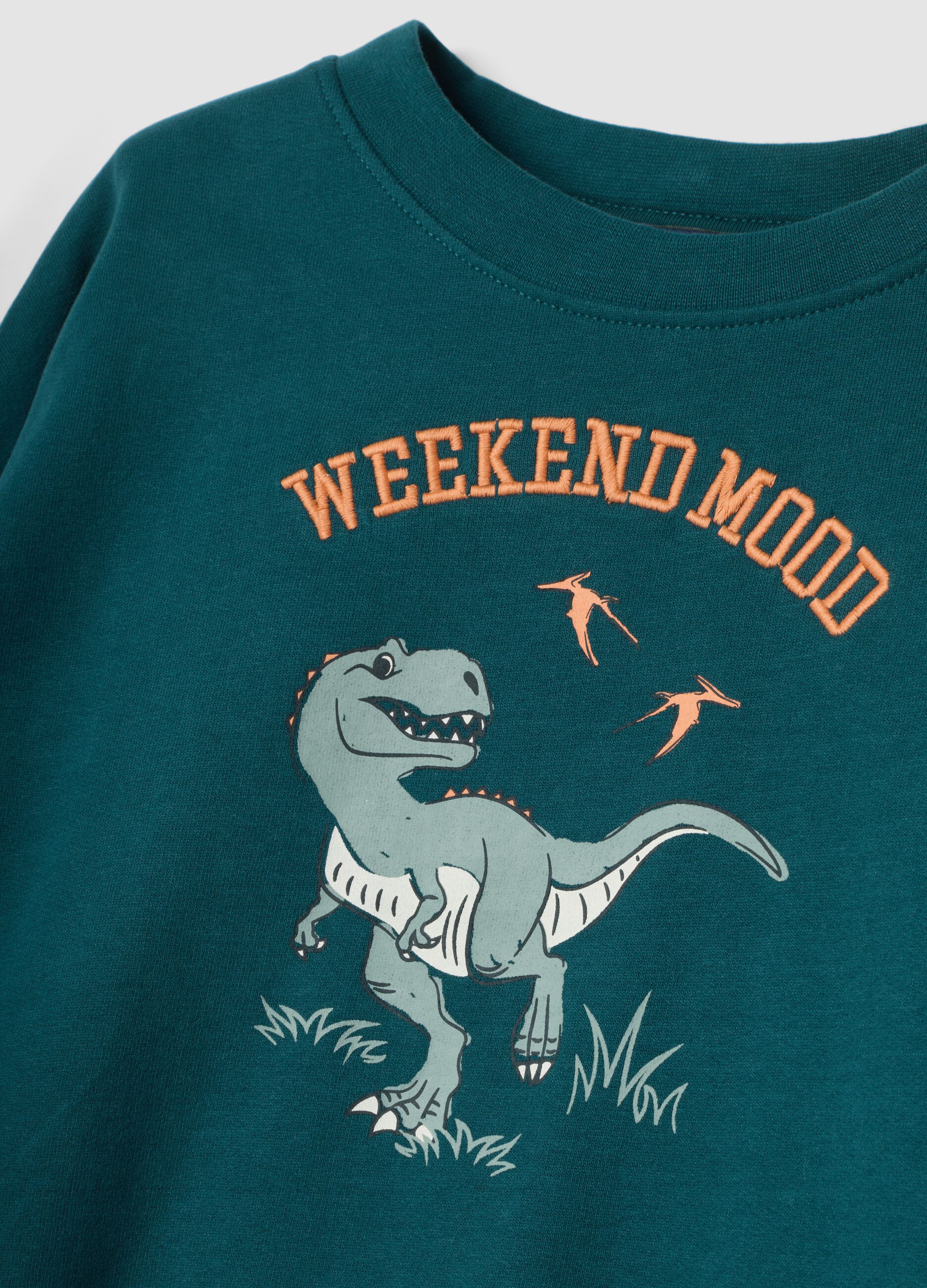 Pigiama verde in puro cotone organico con stampa dinosauro regular fit