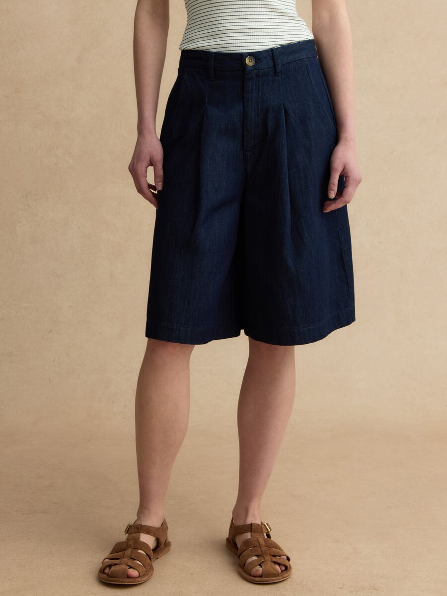 Shorts in puro cotone blu wide leg_1