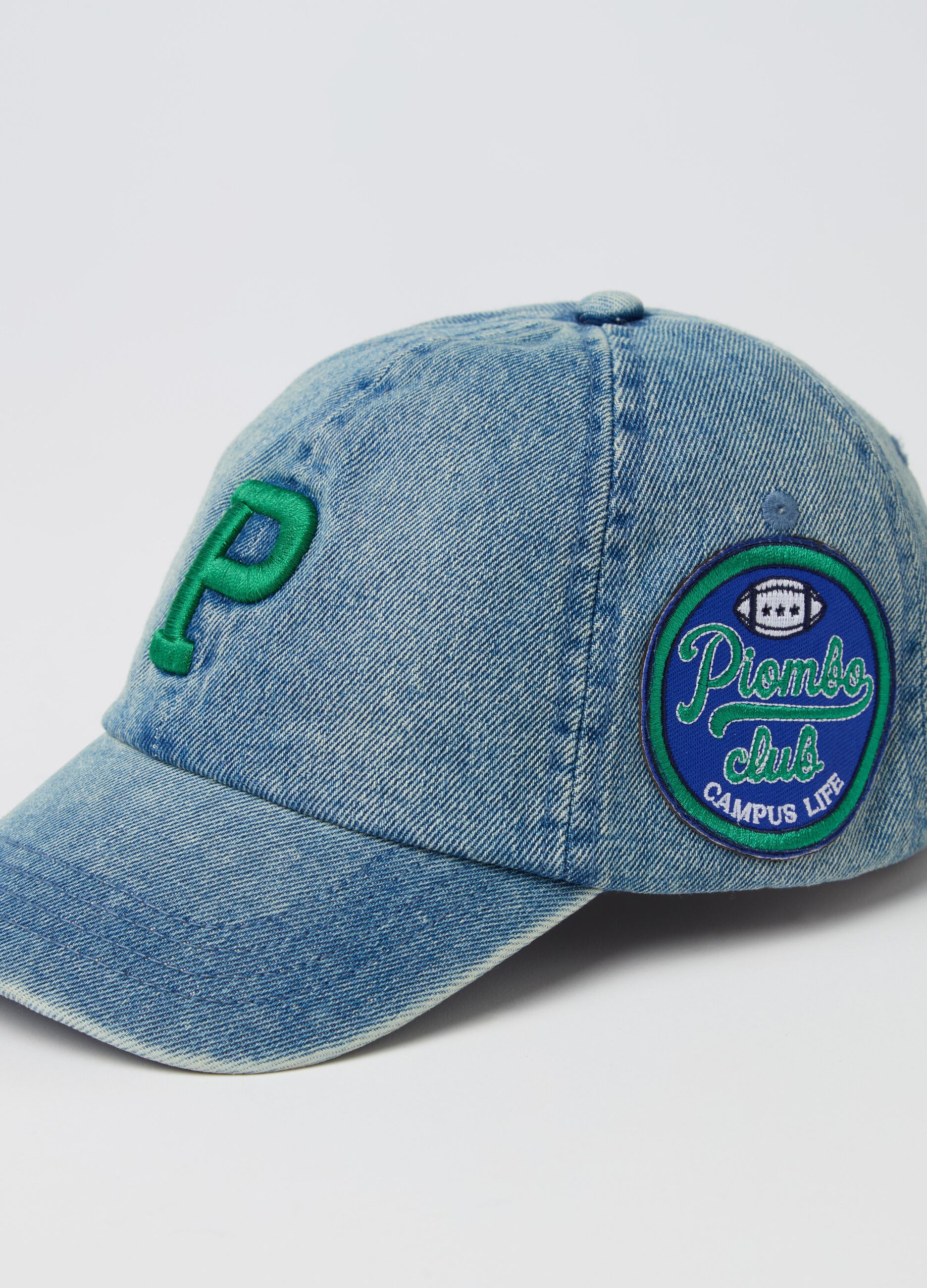 Denim baseball cap with logo embroidery