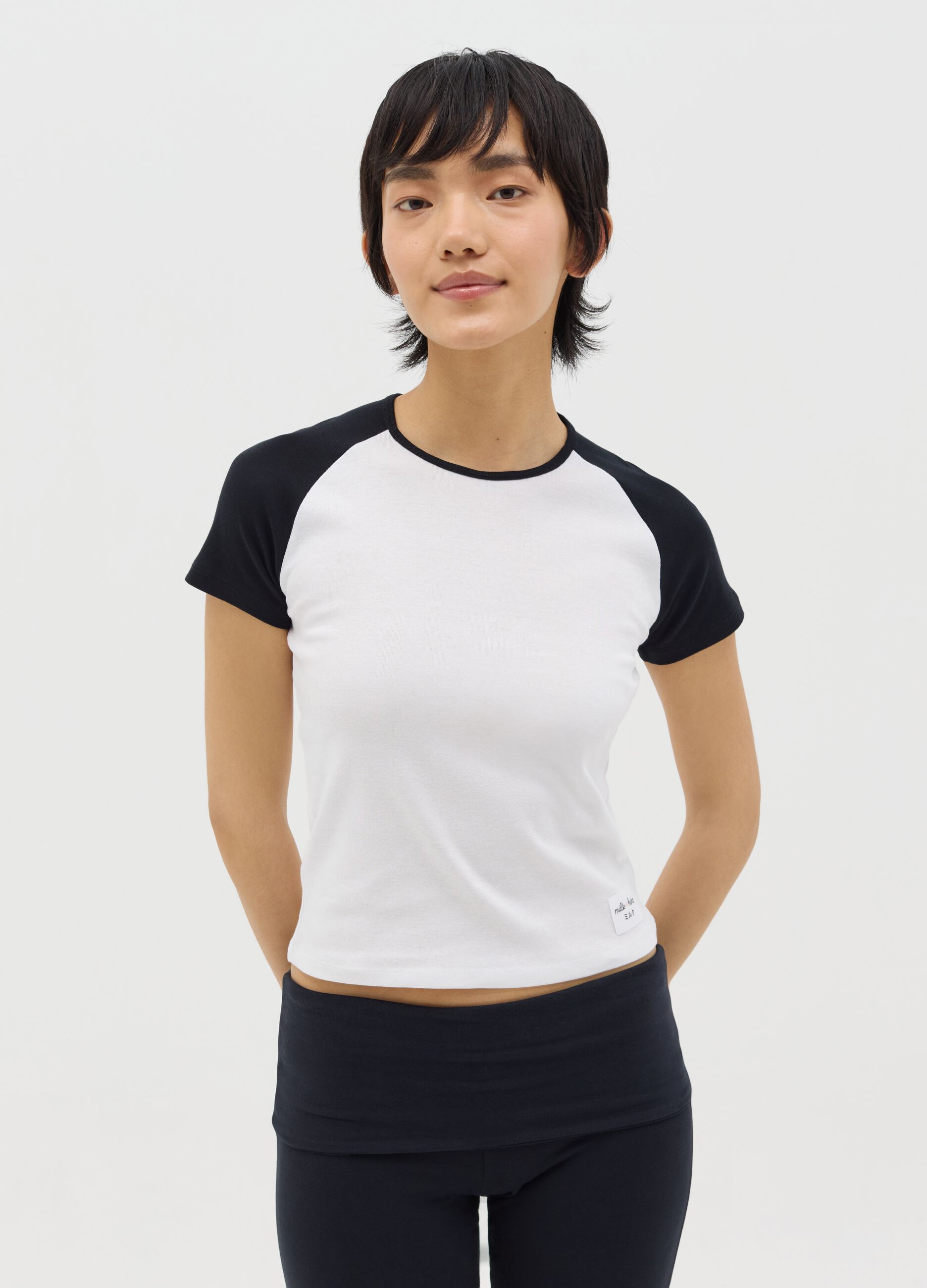 White T-shirt with black raglan sleeves