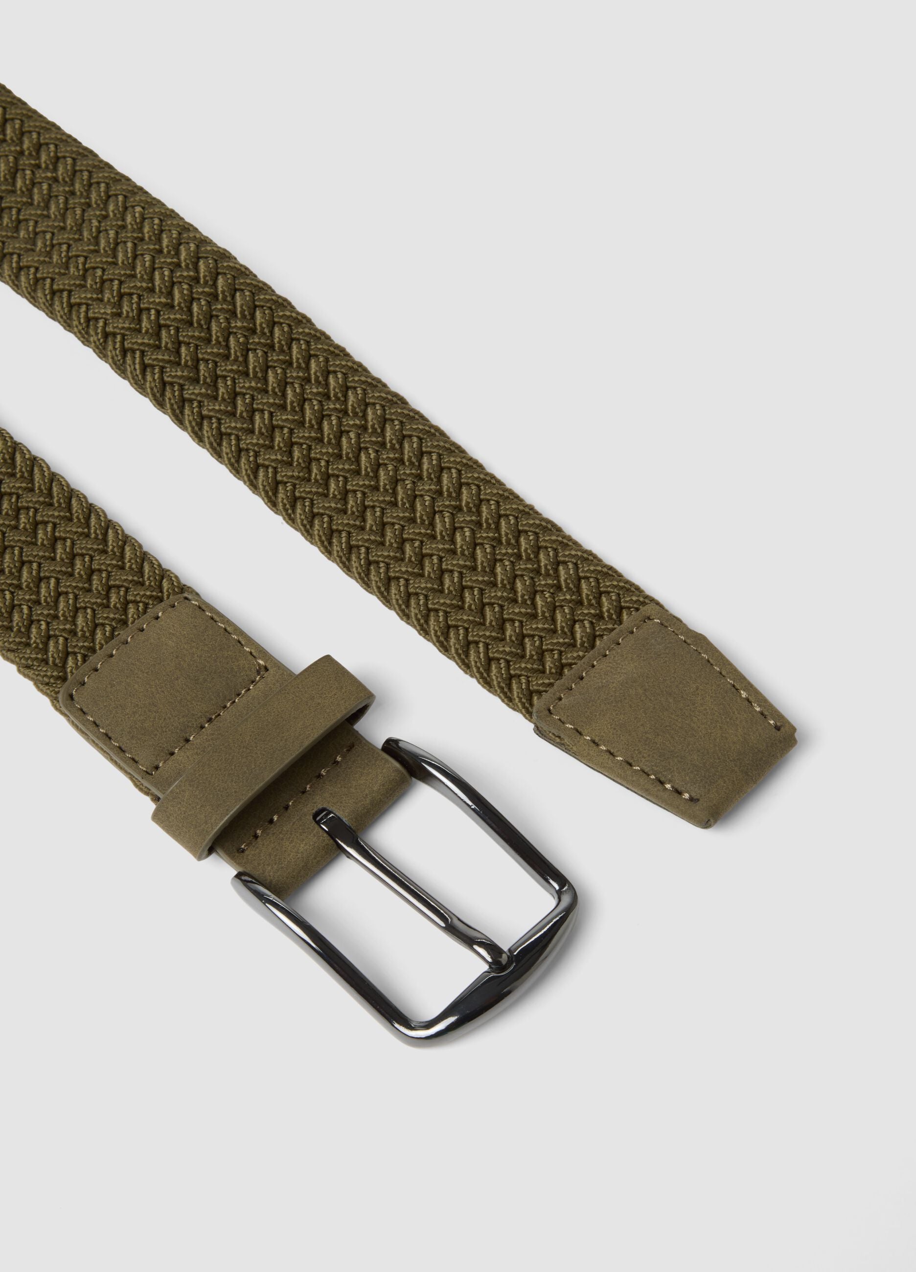 Green woven belt with metal buckle