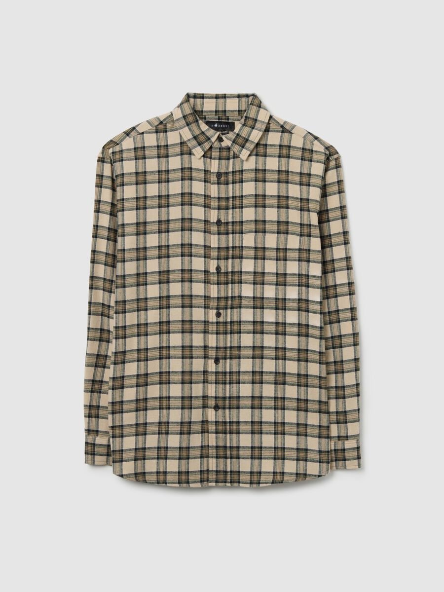 Beige Checked Flannel Shirt_4