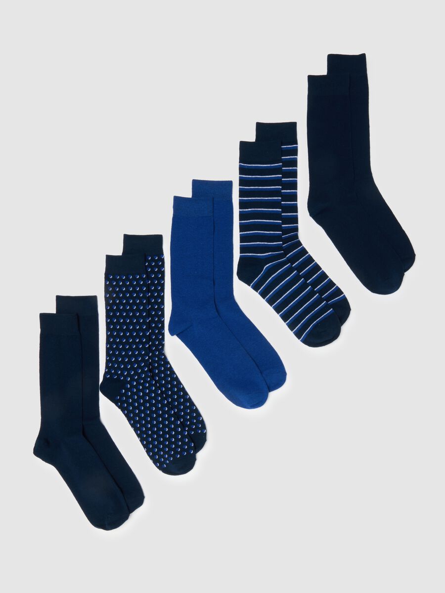 Multipack of short blue cotton-elastane socks with stripes and polka dots_0
