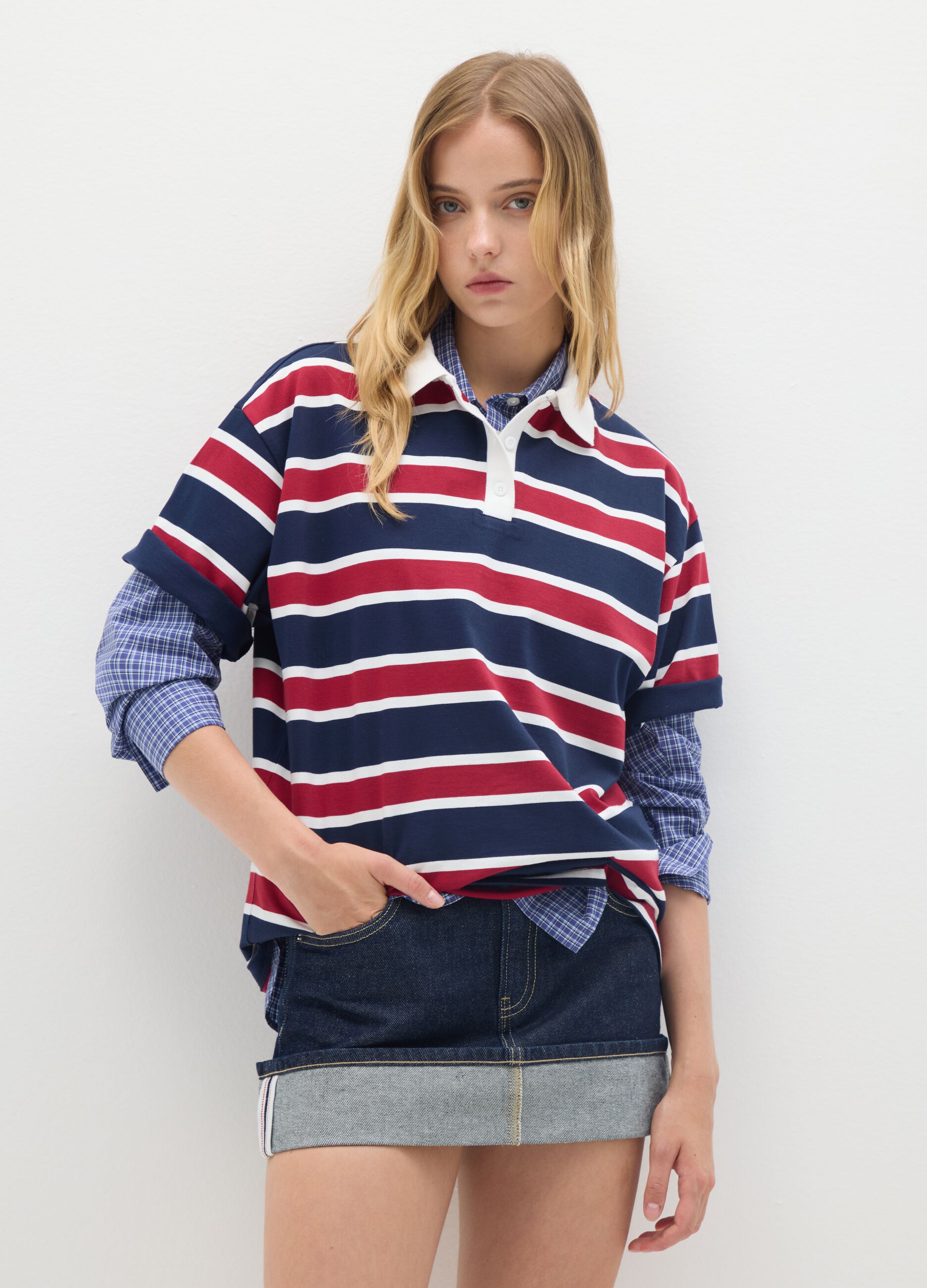 Polo in puro cotone multicolor over fit a righe