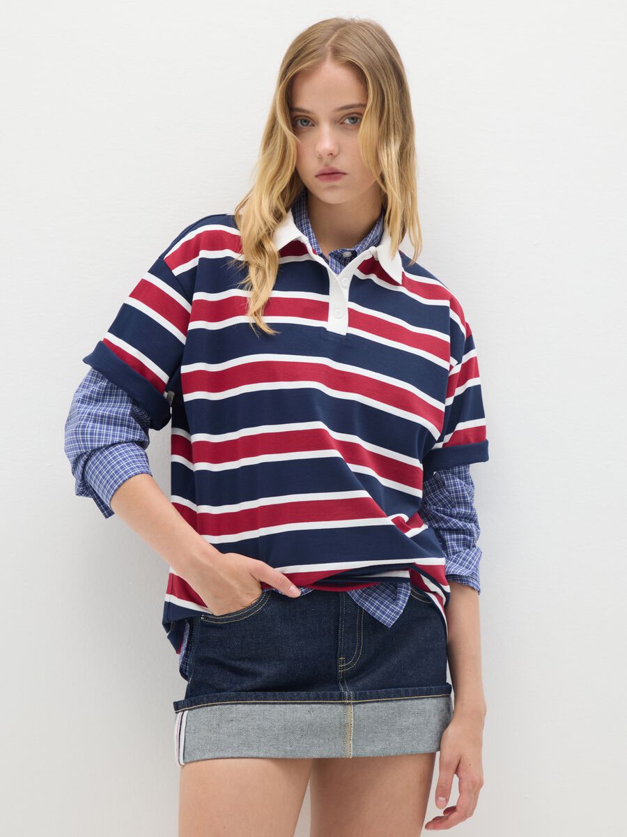 Polo in puro cotone multicolor over fit a righe_0
