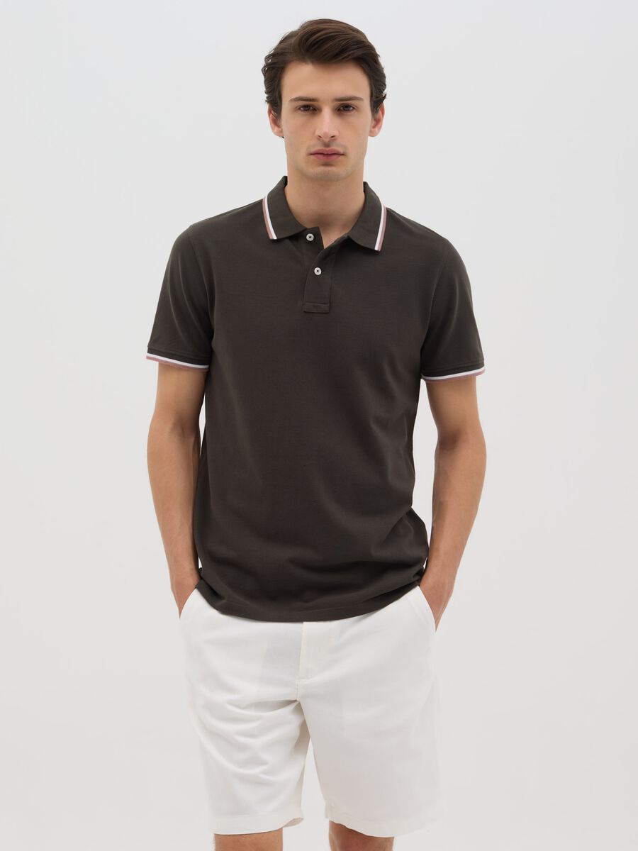 Brown short sleeve cotton polo_0