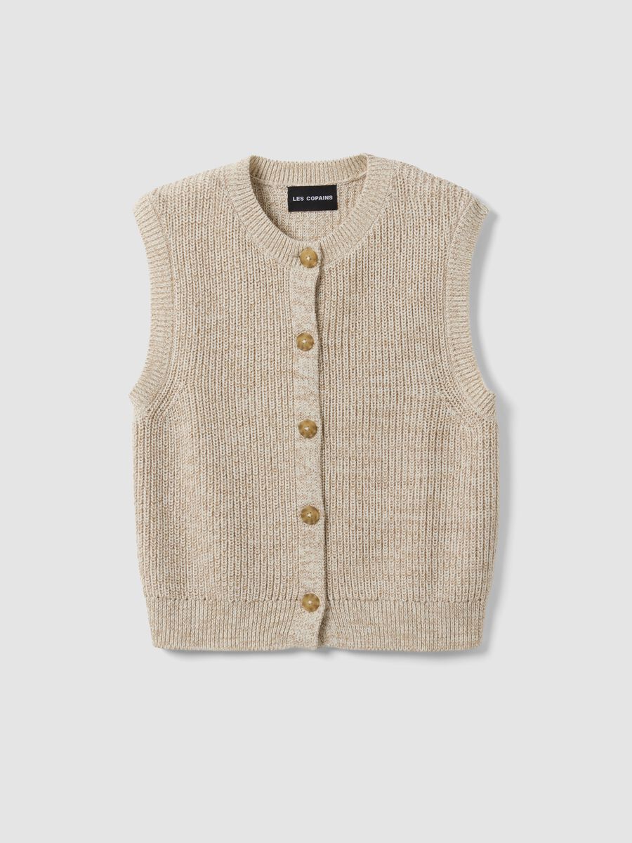 White pure cotton knitted gilet with crew neck, regular fit_0