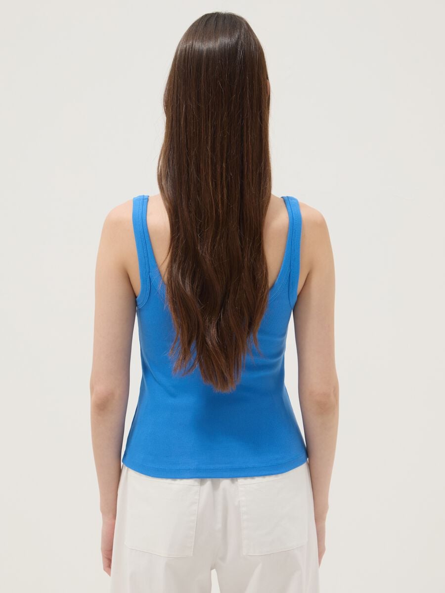 Blue fitted stretch cotton vest top_4