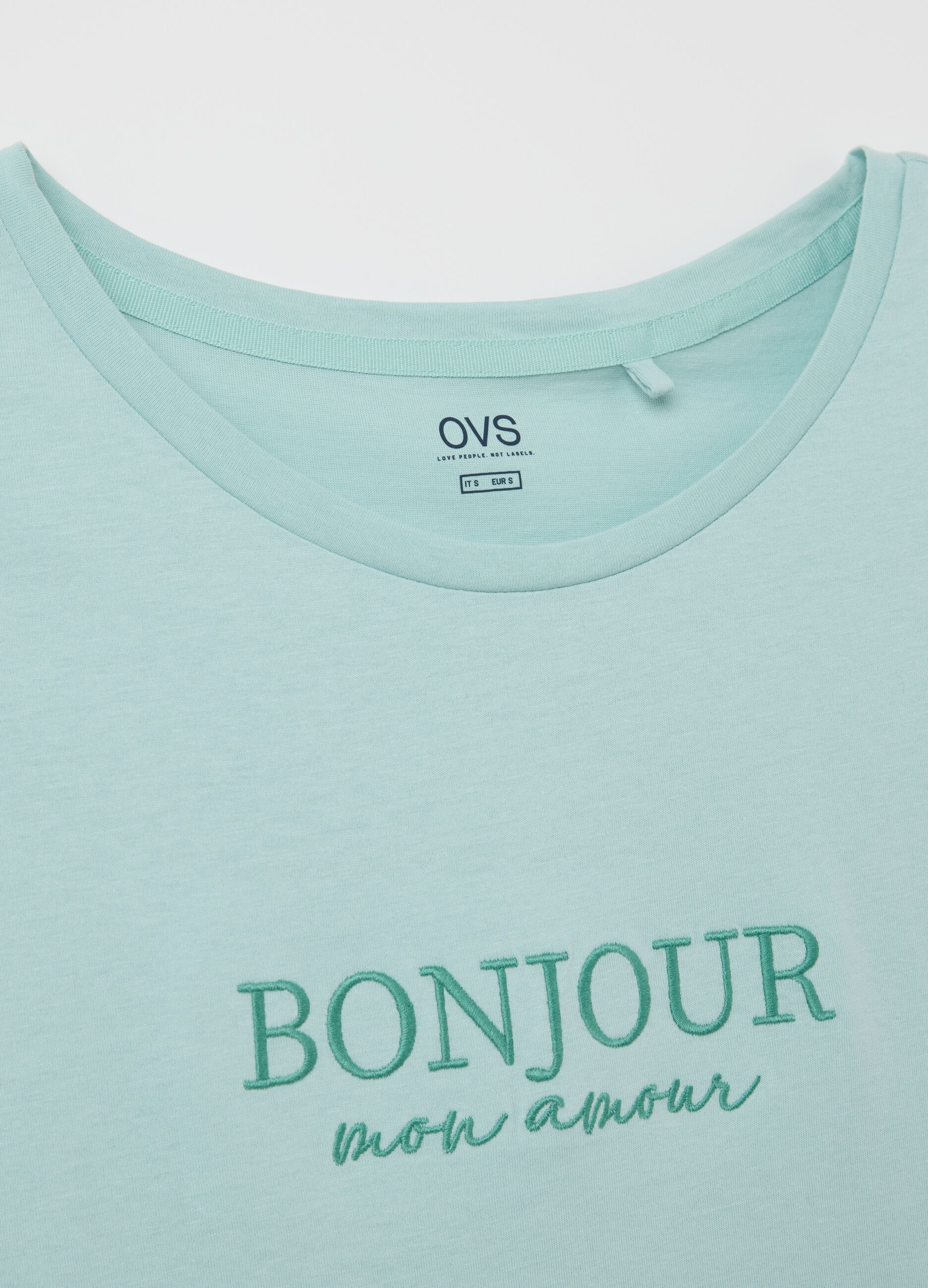 Light blue cotton pyjama top with lettering embroidery