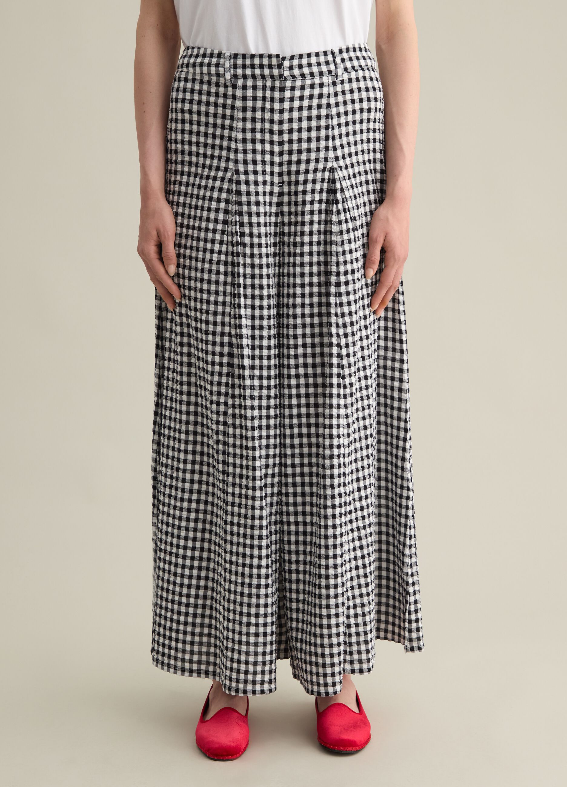 Pantaloni da donna in cotone e viscosa multicolor flare con cintura elastica