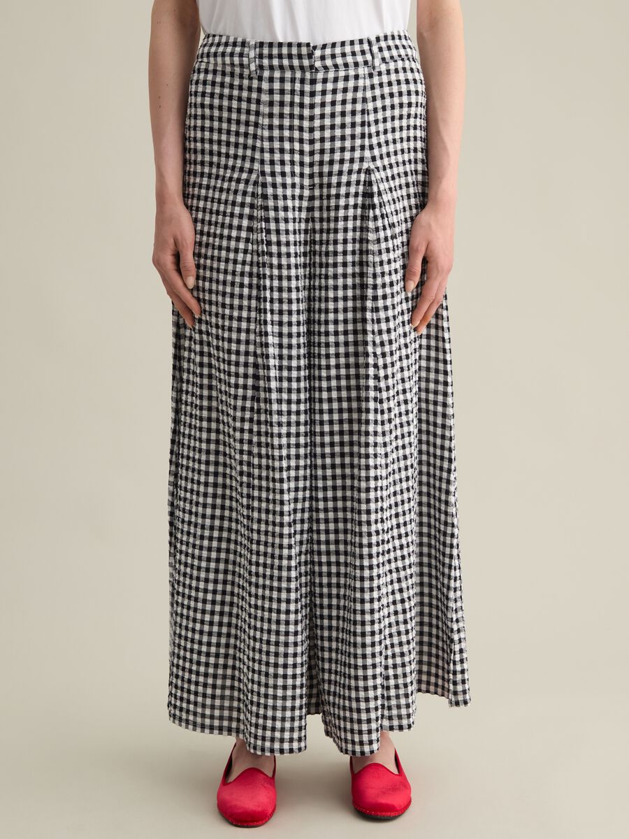 Wide Black and White Checkered Trousers Piombo_1