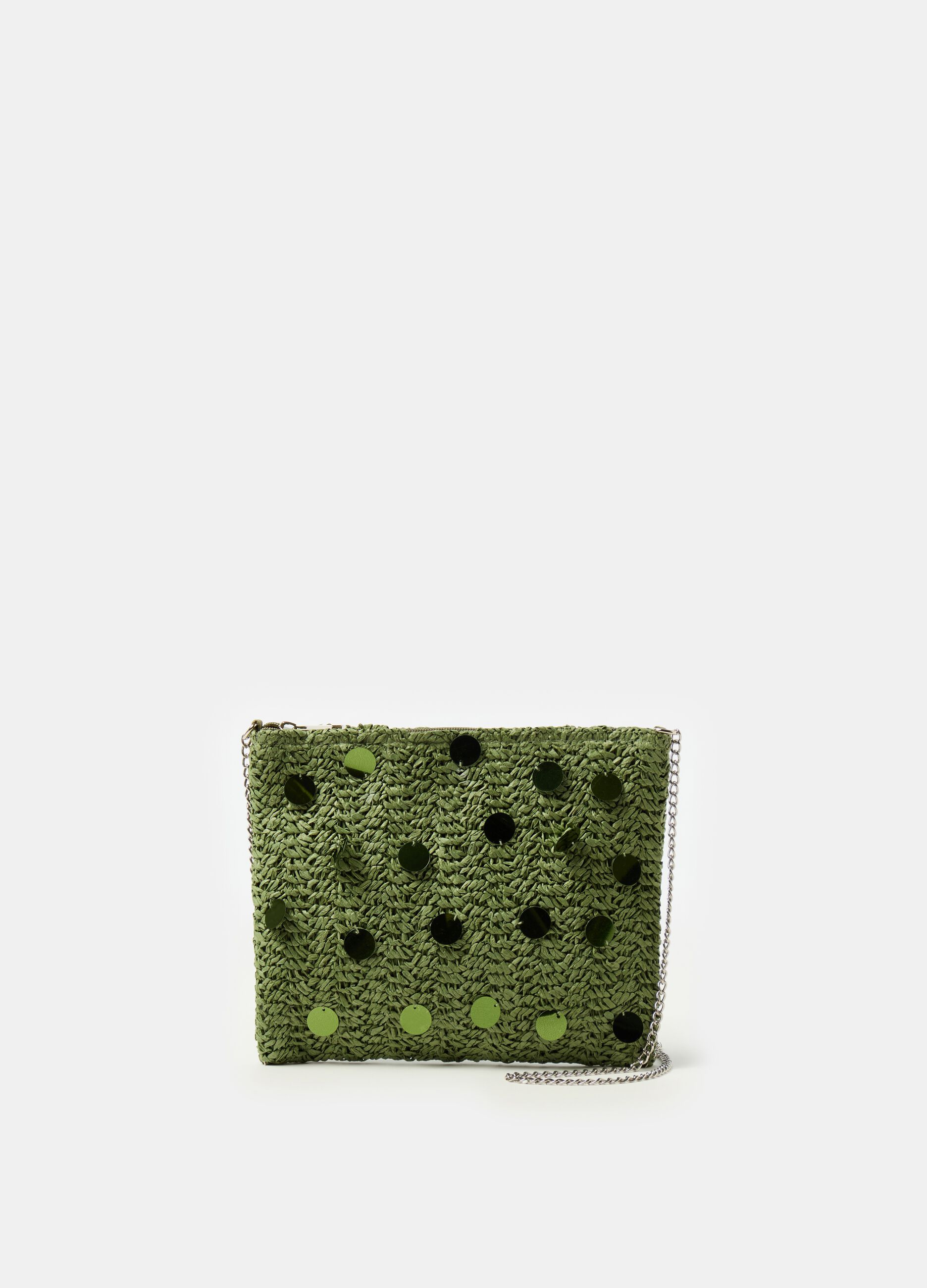 Raffia clutch bag with sequins