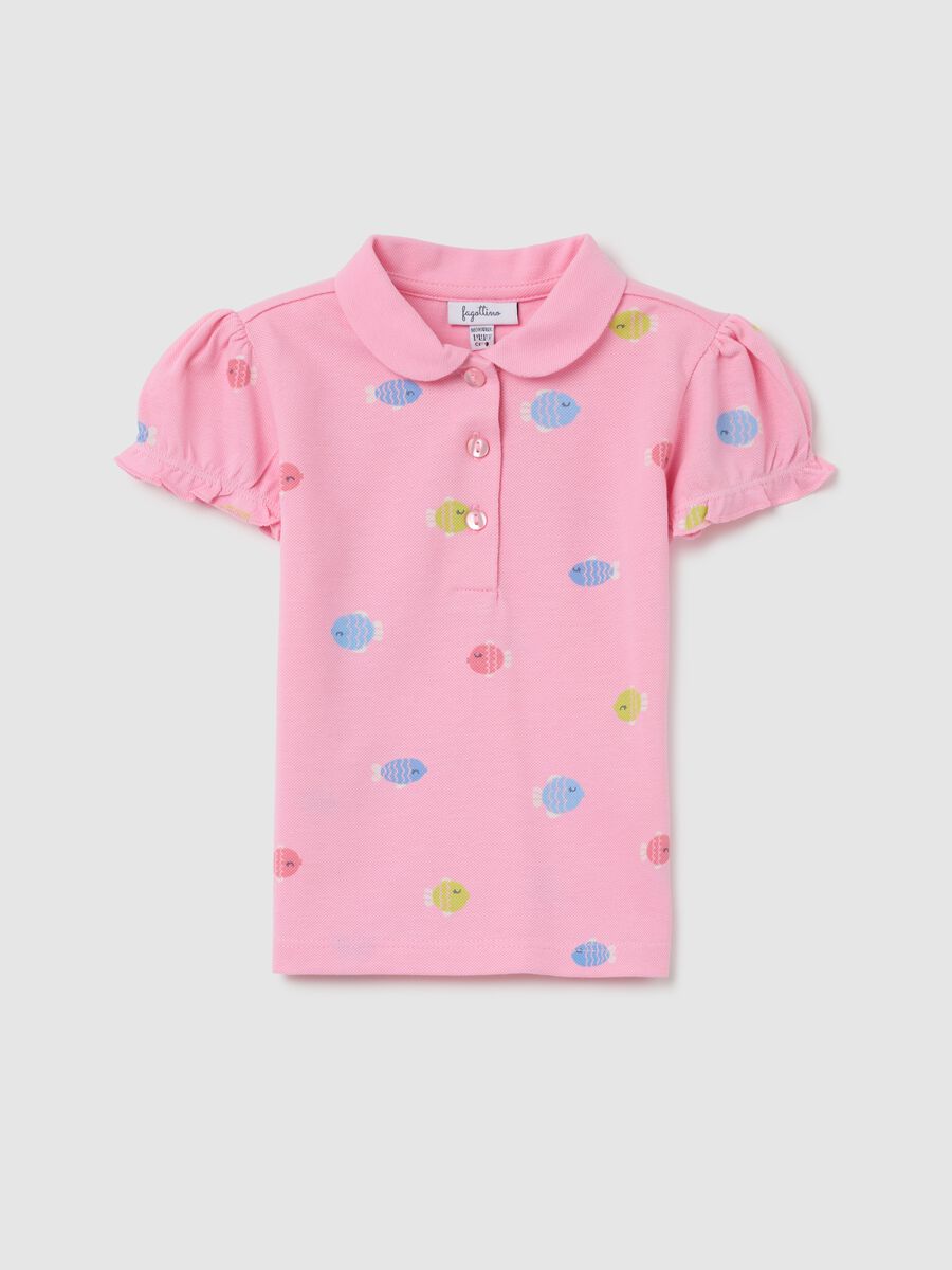 Pink polo with fish pattern in organic cotton_0