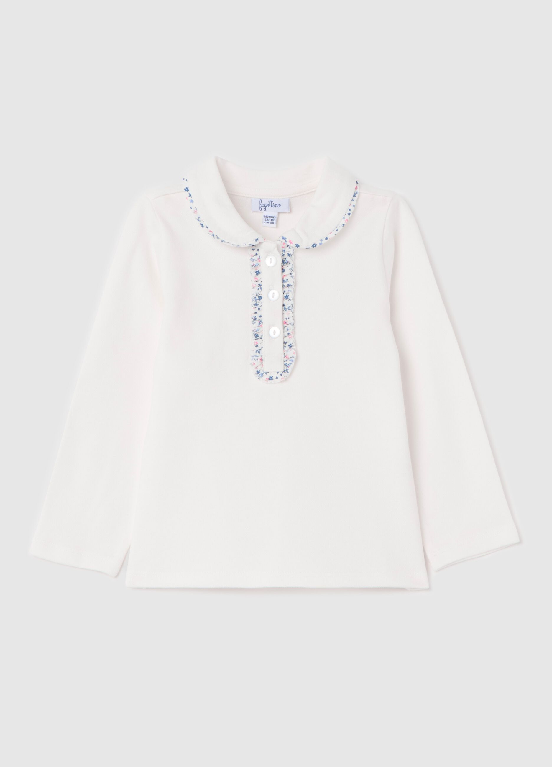 Stretch cotton polo shirt with frills