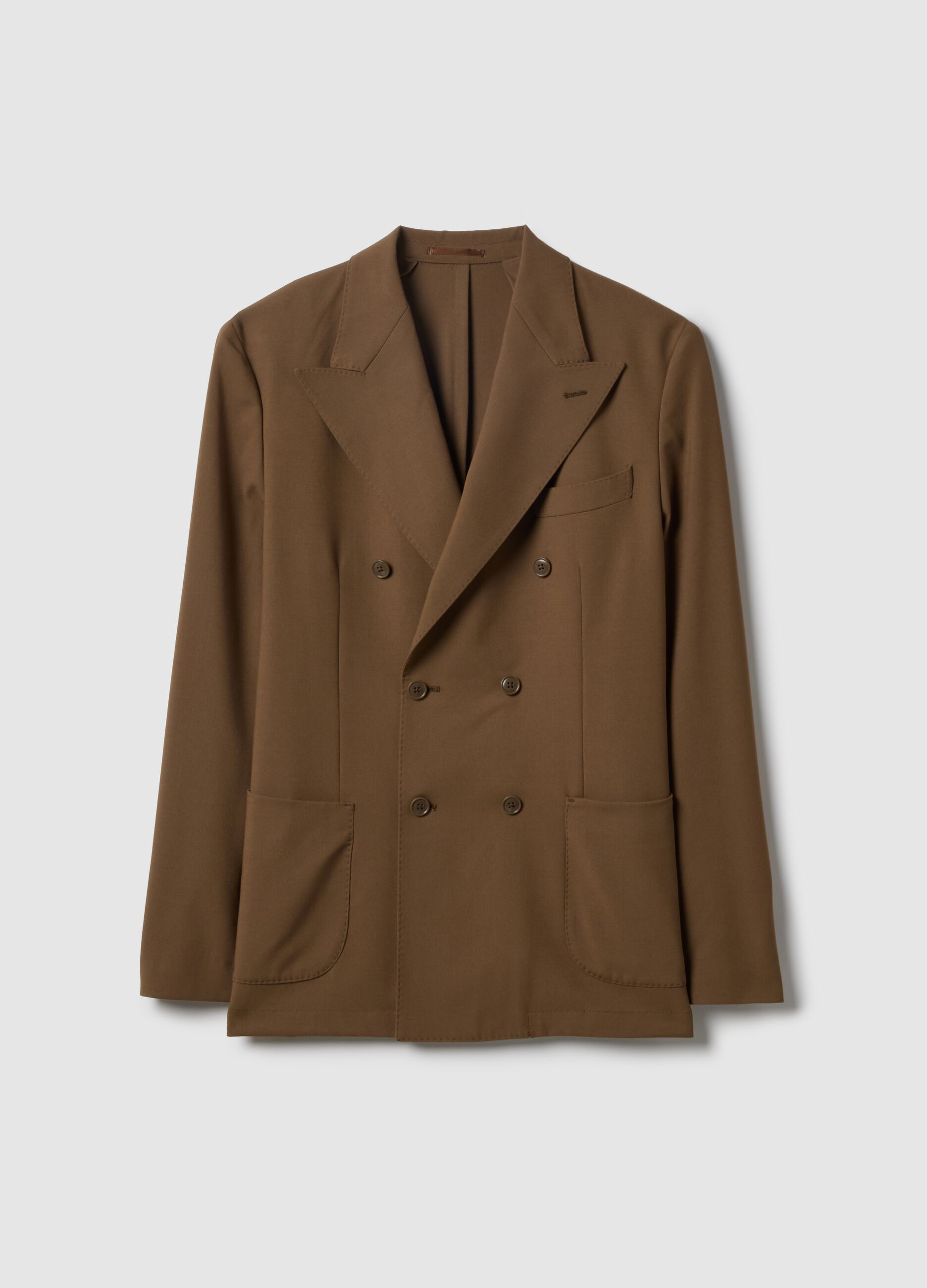 Brown Slim Fit Double Breasted Blazer