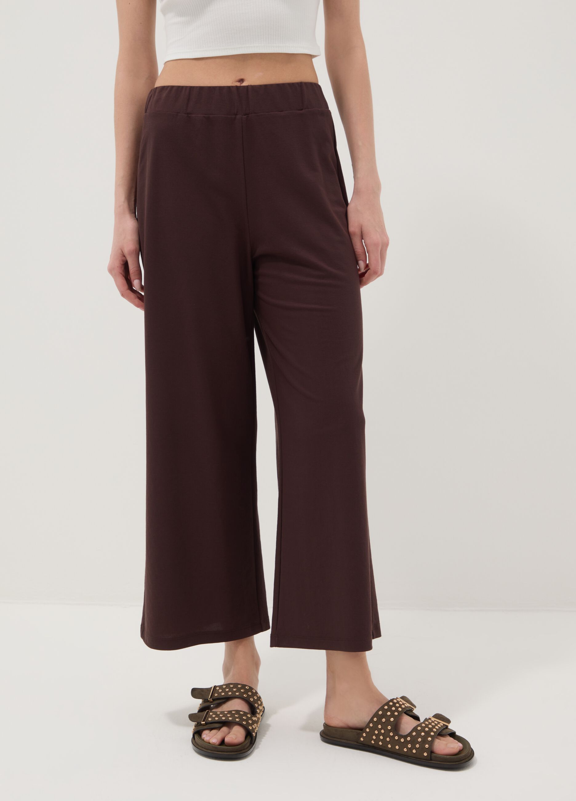 Brown viscose-blend culotte trousers