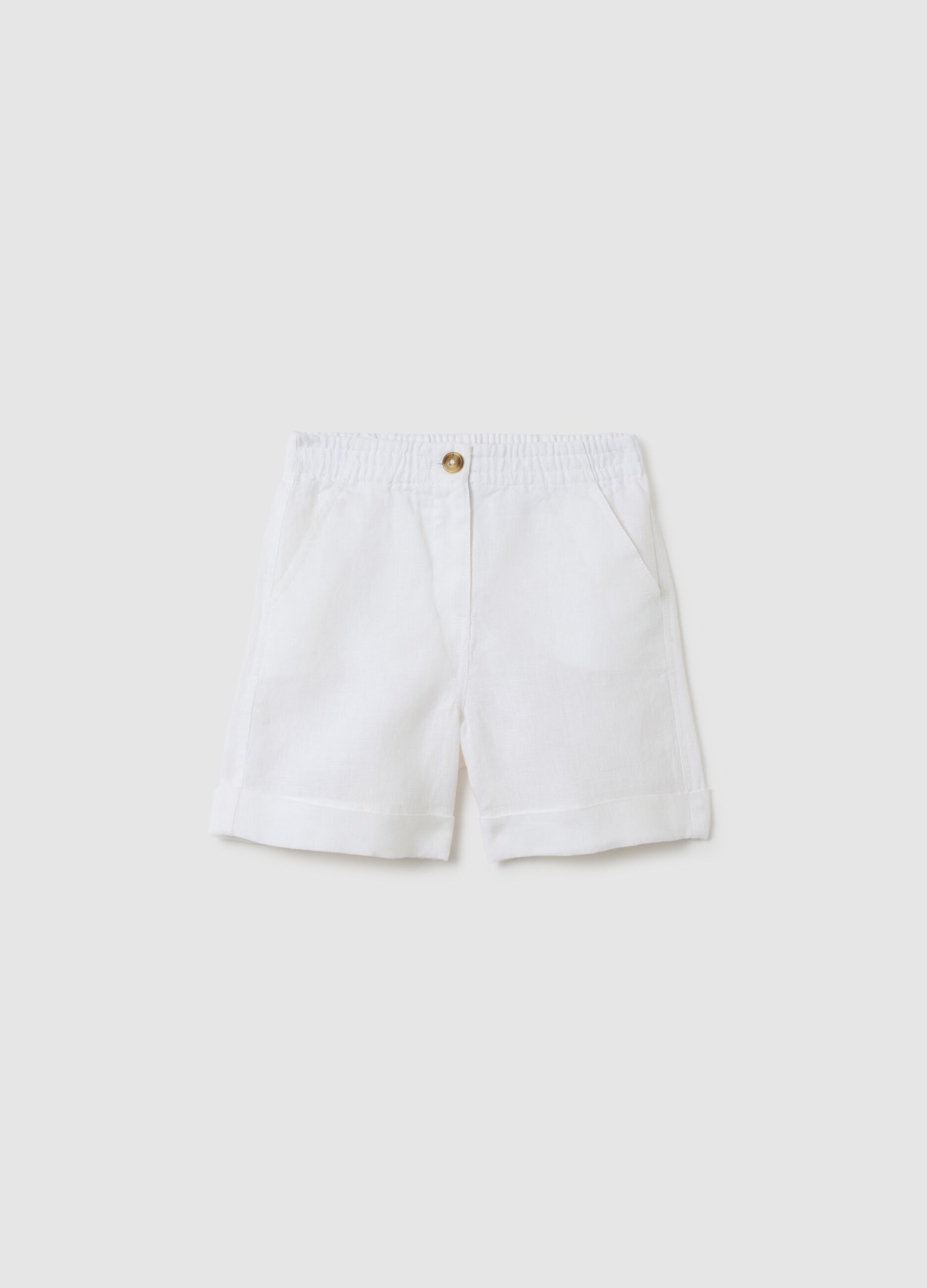 Girls' white linen shorts with regular fit