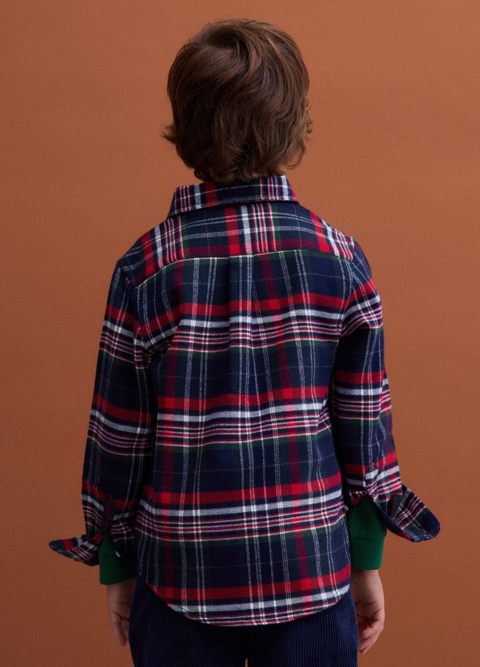 Blue and green checked pure cotton shirt