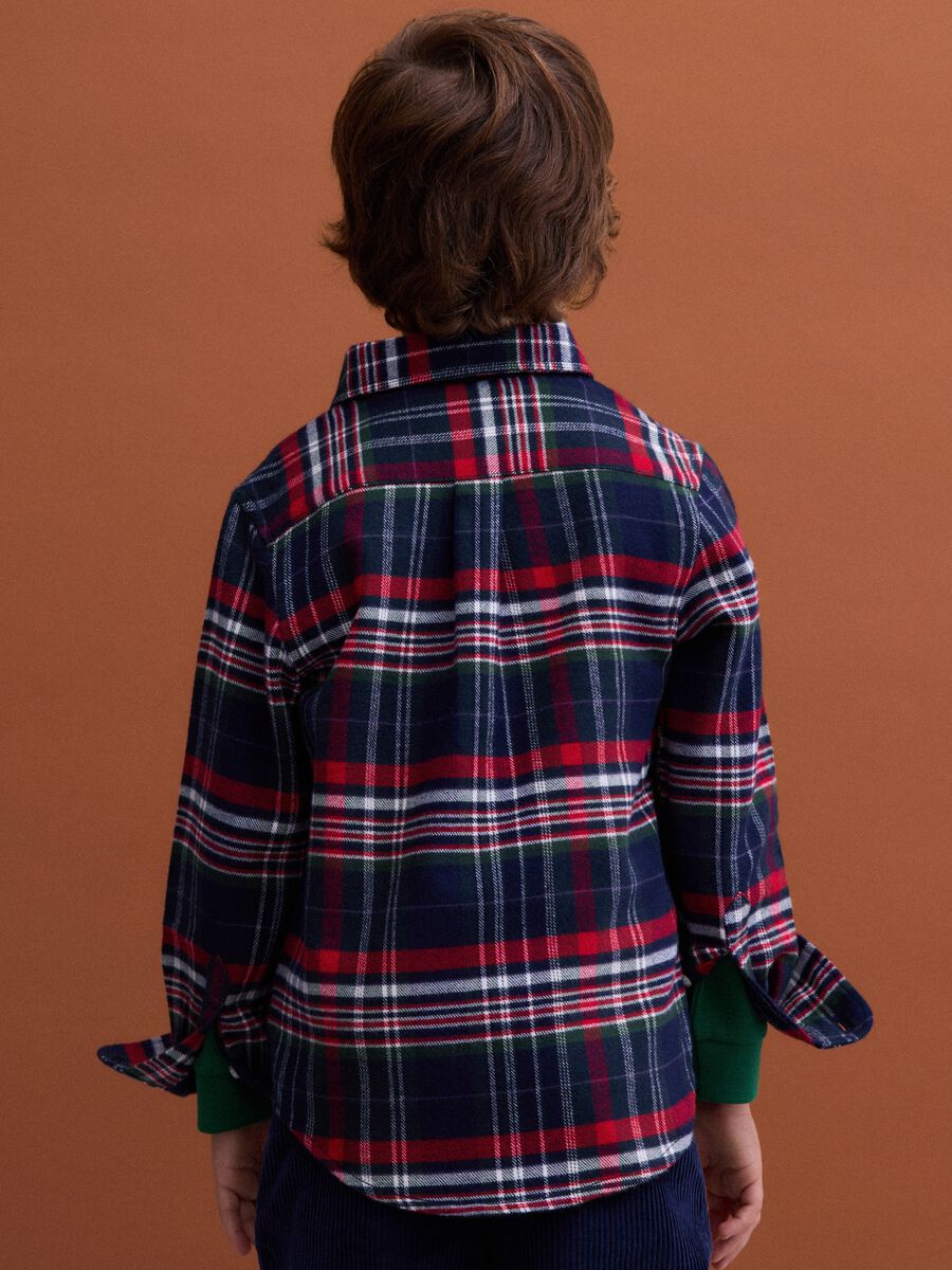 Camicia blu e verde a quadri in puro cotone_2