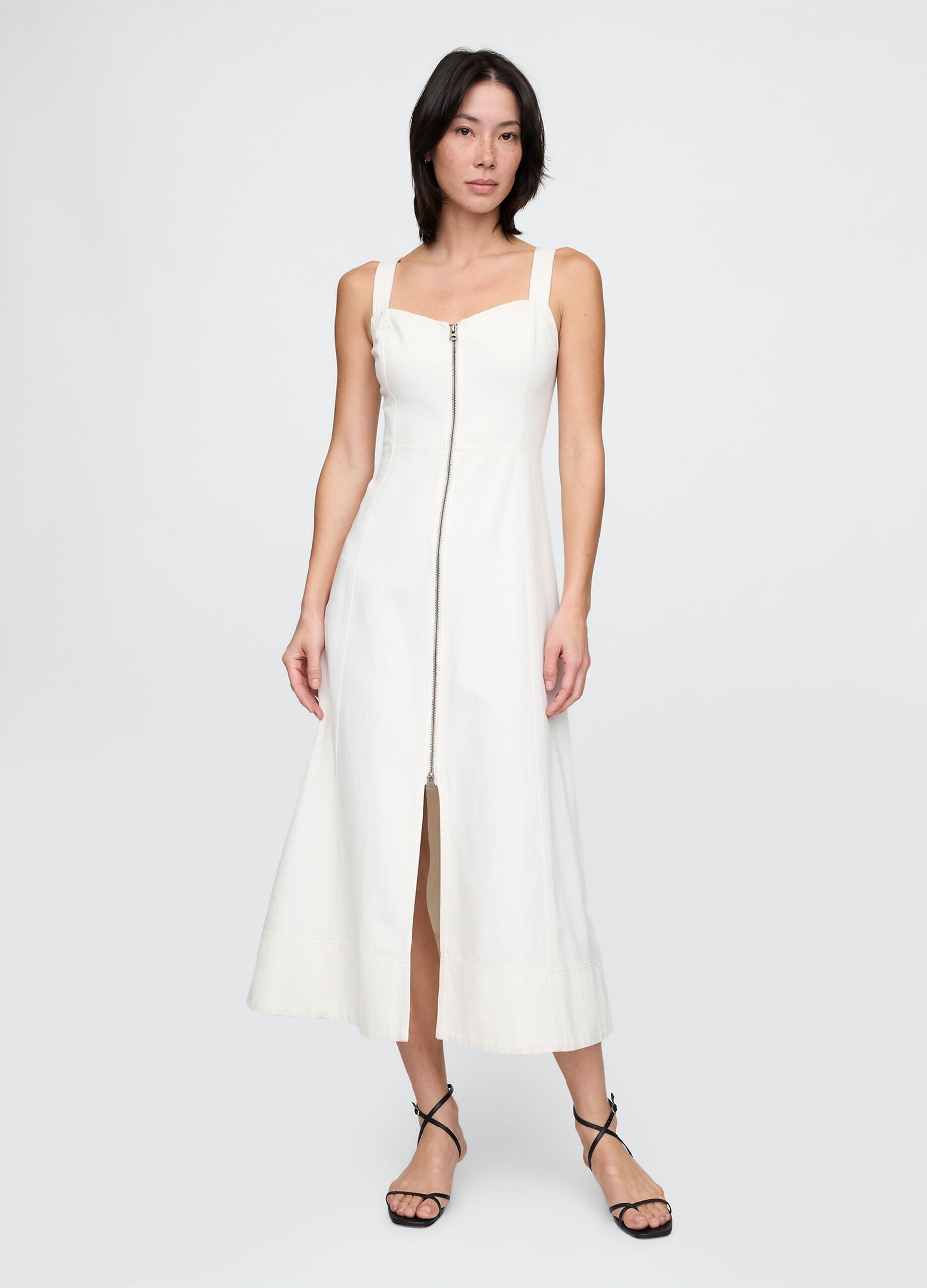 White Long Dress with Front Zip