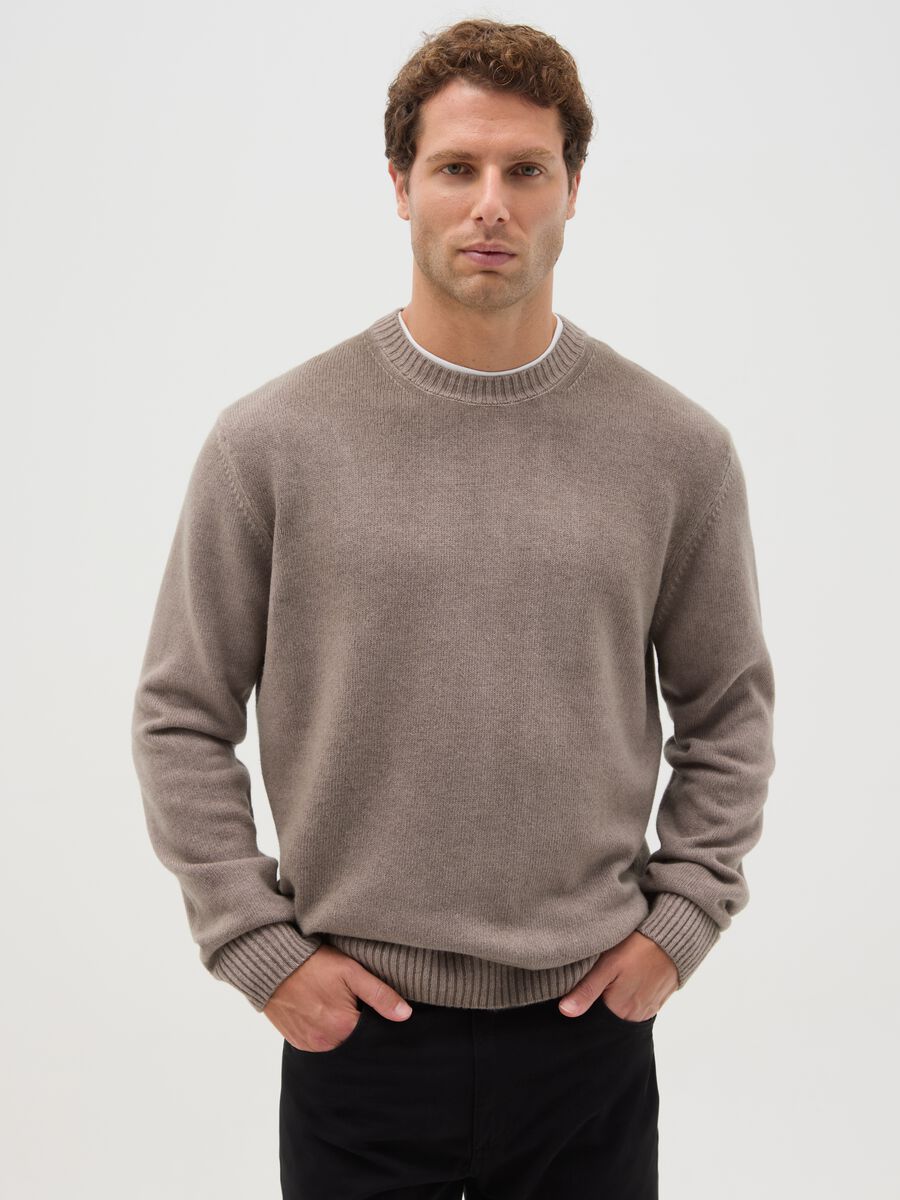 Grey-beige wool-blend regular fit jumper_0