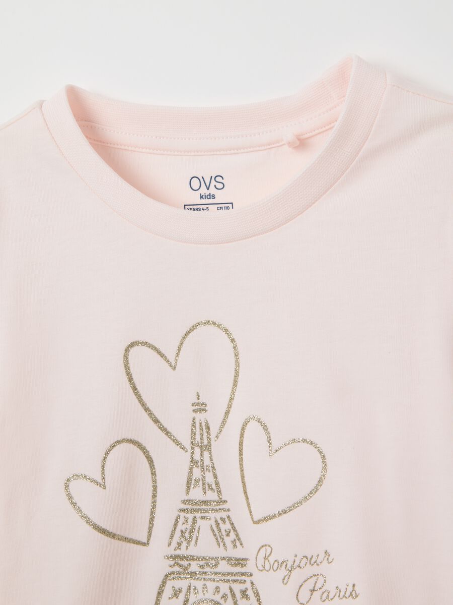 Girls' Pink Pure Cotton T-shirt with Glitter_2
