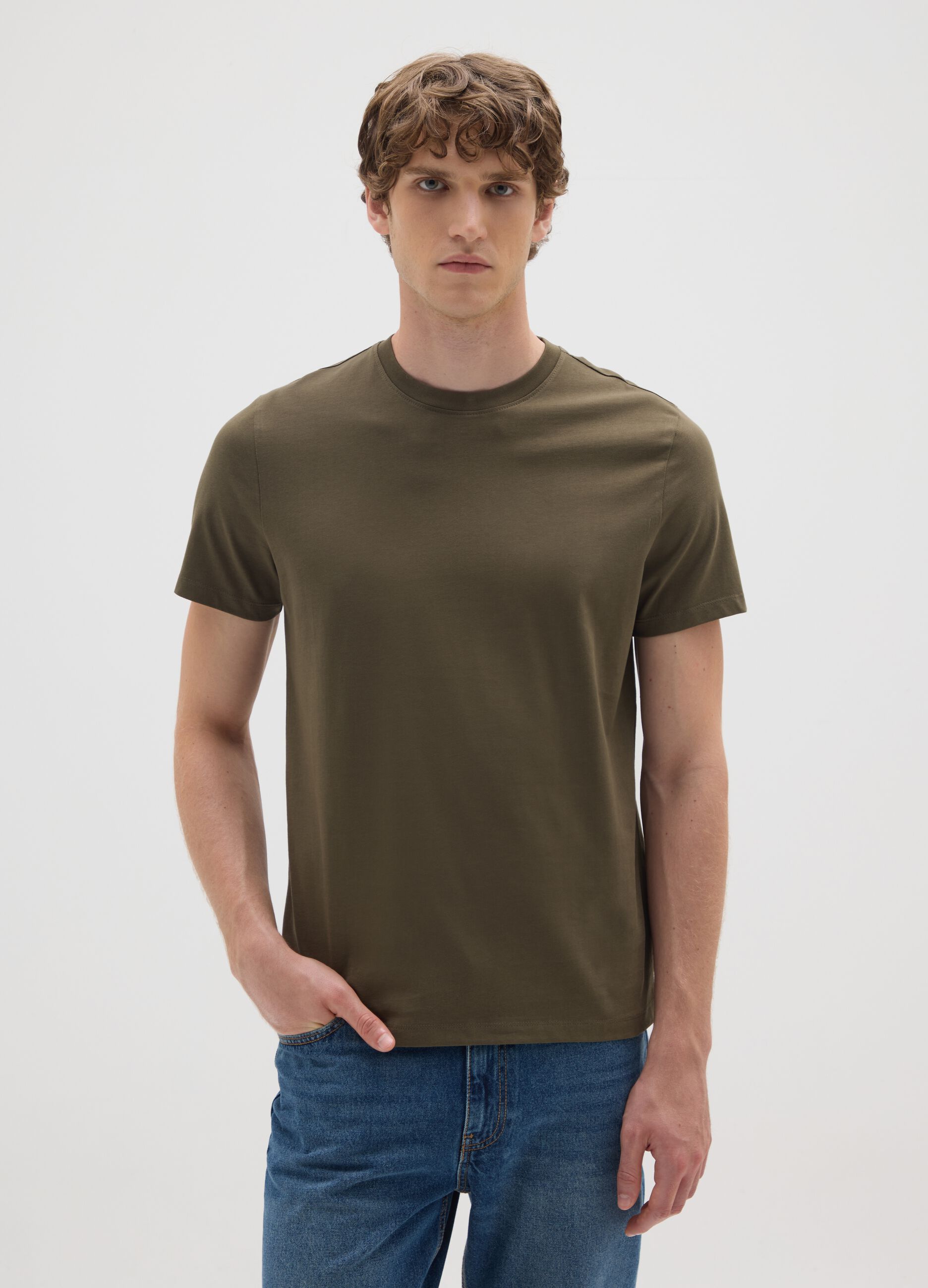 Green regular fit pure cotton T-shirt