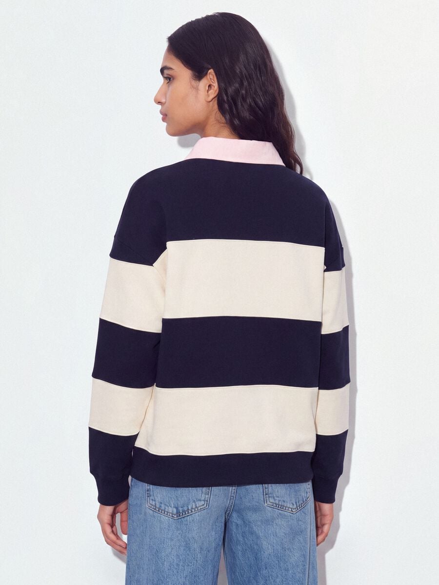 Felpa a righe blu in misto cotone con colletto relaxed fit_2