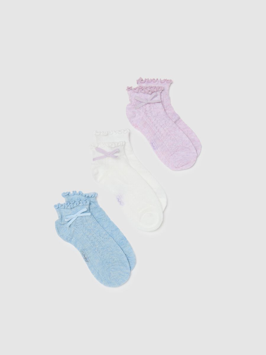 Girls' multicolour cotton blend socks with lace bow_0
