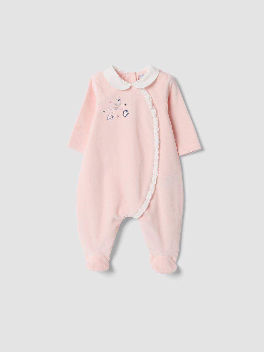 Tutina rosa in misto cotone organico con colletto bianco_0