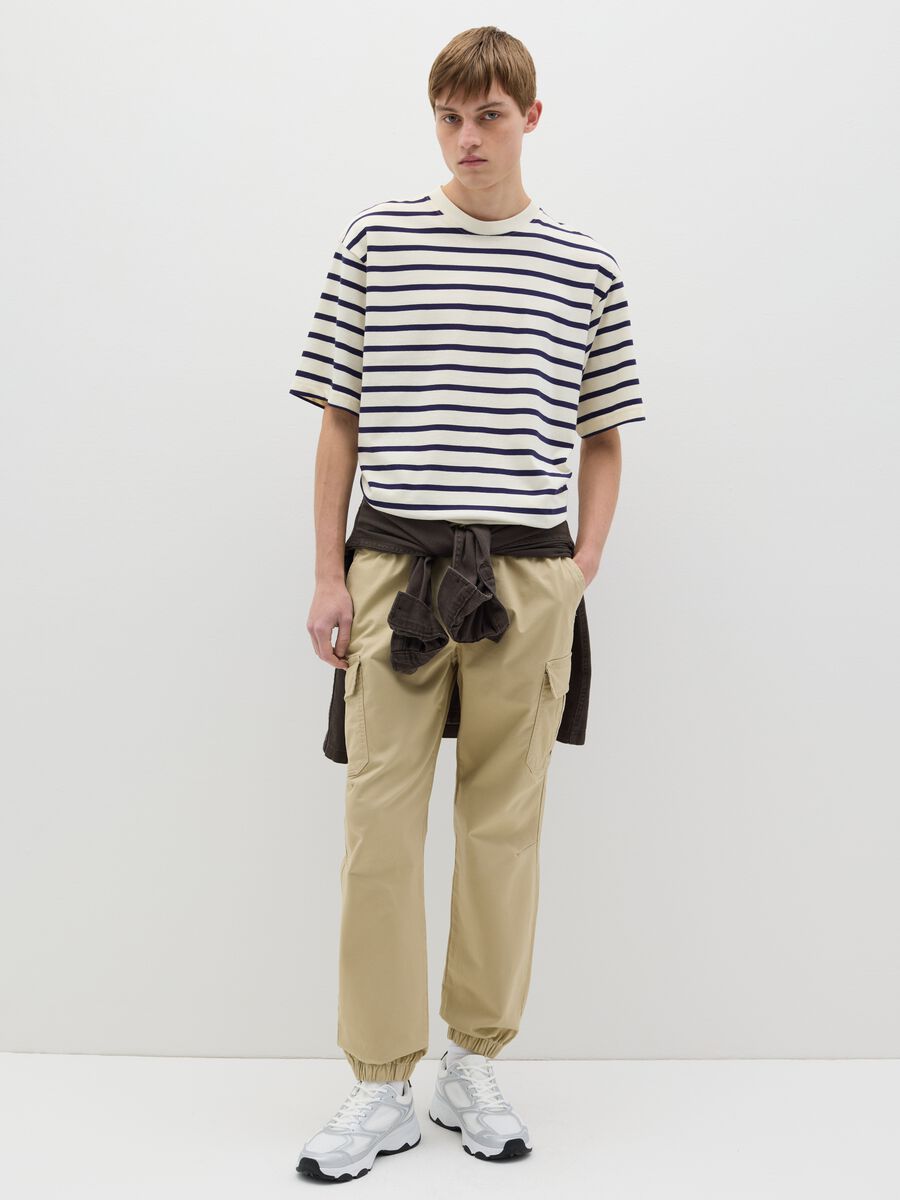 Beige cargo joggers with drawstring_0