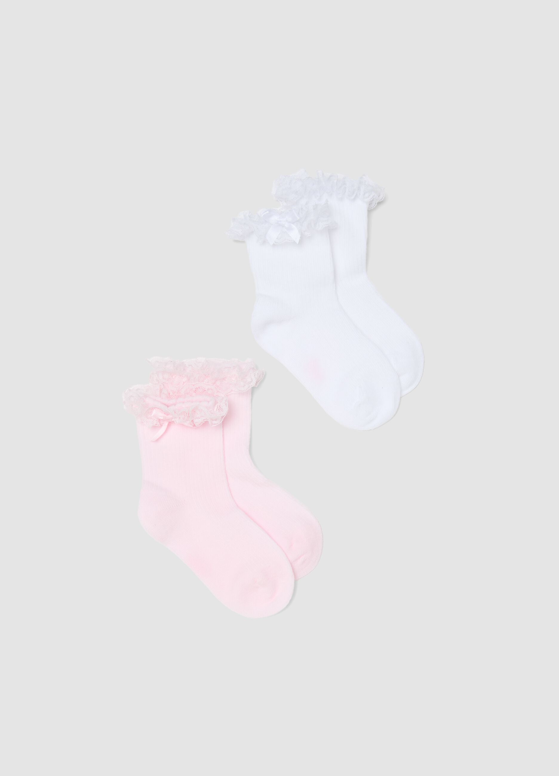 Two-pack of short multicolour cotton-blend socks for baby girls with ruffles