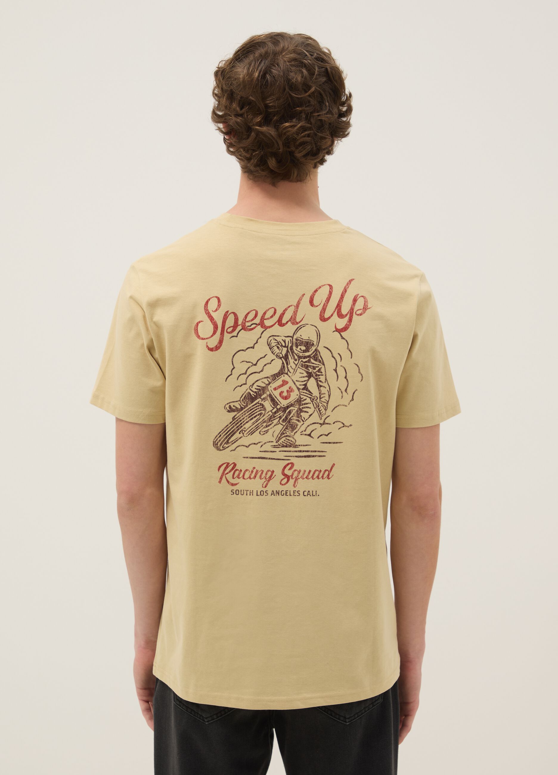 Beige pure cotton printed T-shirt