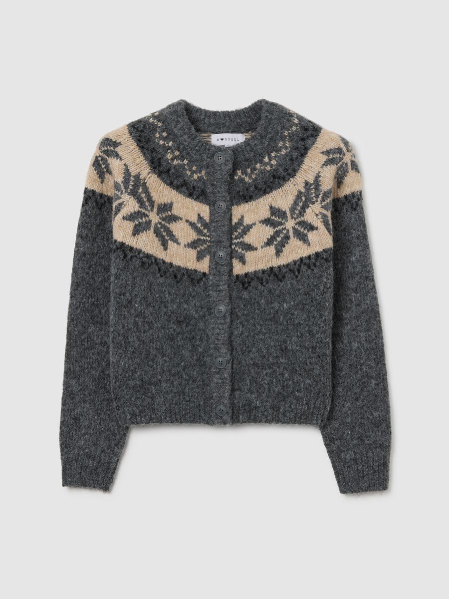 Cardigan grigio regular fit con motivo jacquard_0