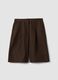 Brown regular fit lyocell and linen blend shorts_0