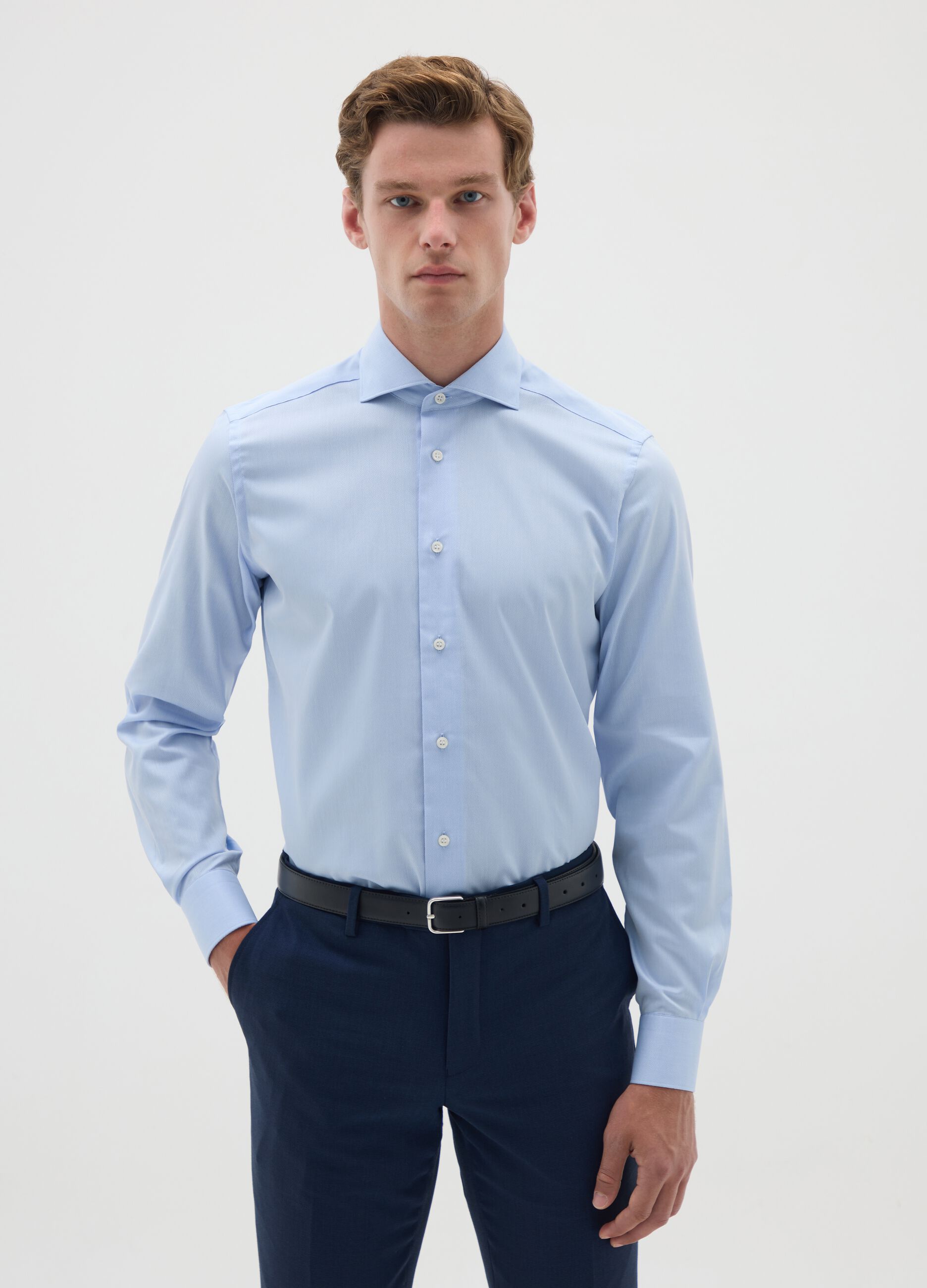 Men's Blue Slim Fit Pure Cotton Shirt