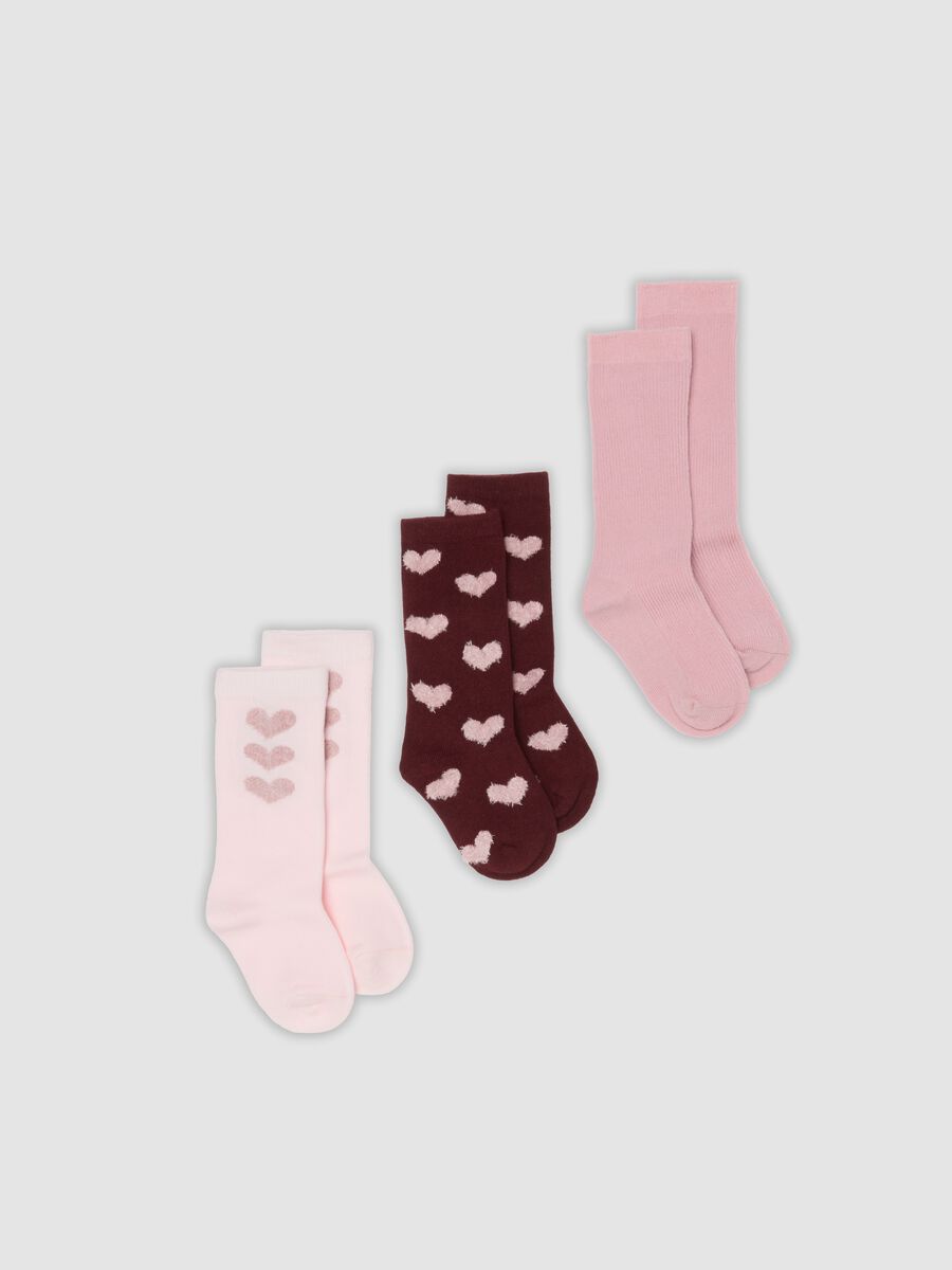 Tripack di calze lunghe rosa in cotone organico elasticizzato_0